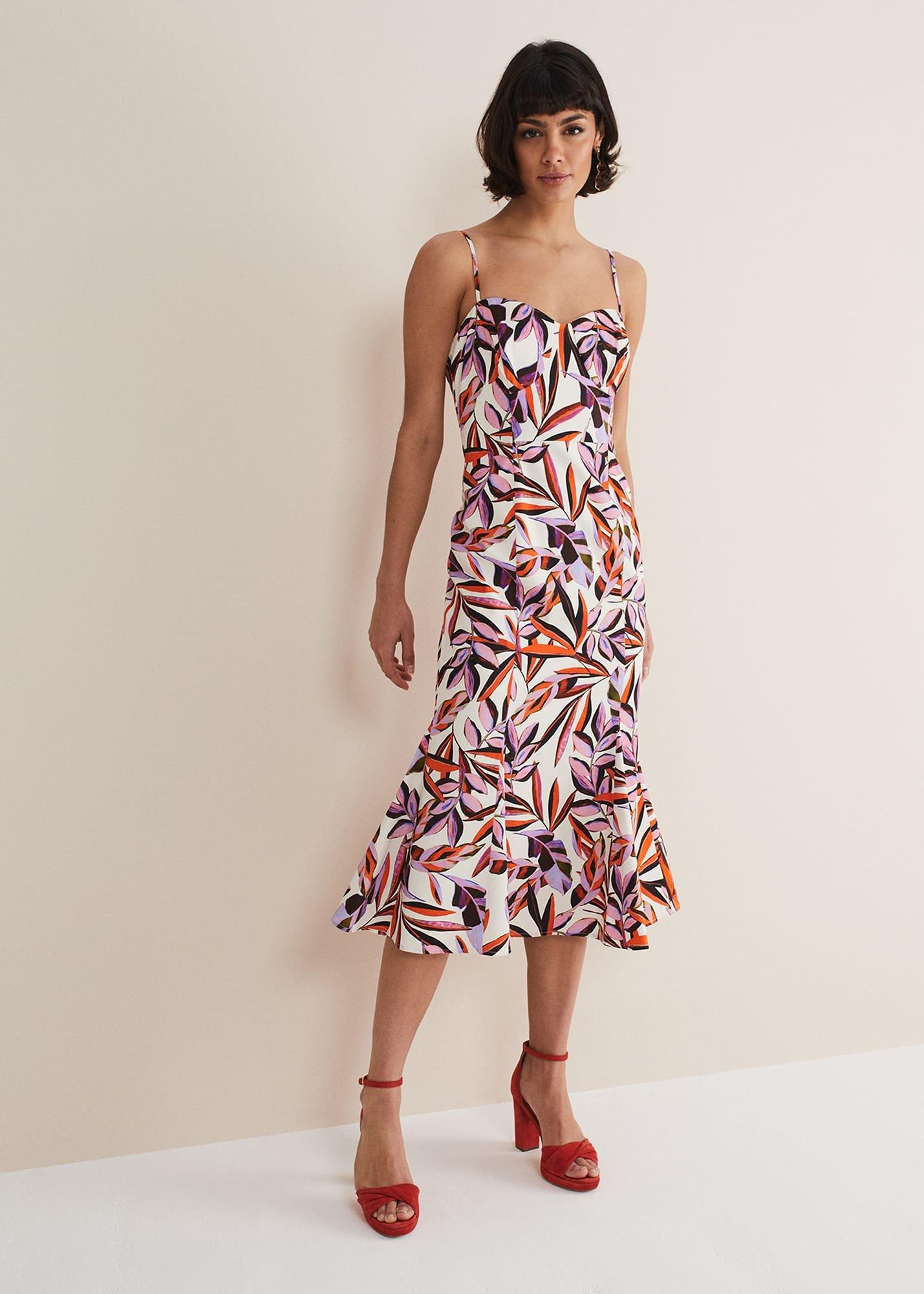 Sammie Leaf Print Fit And Flare Midi Dress