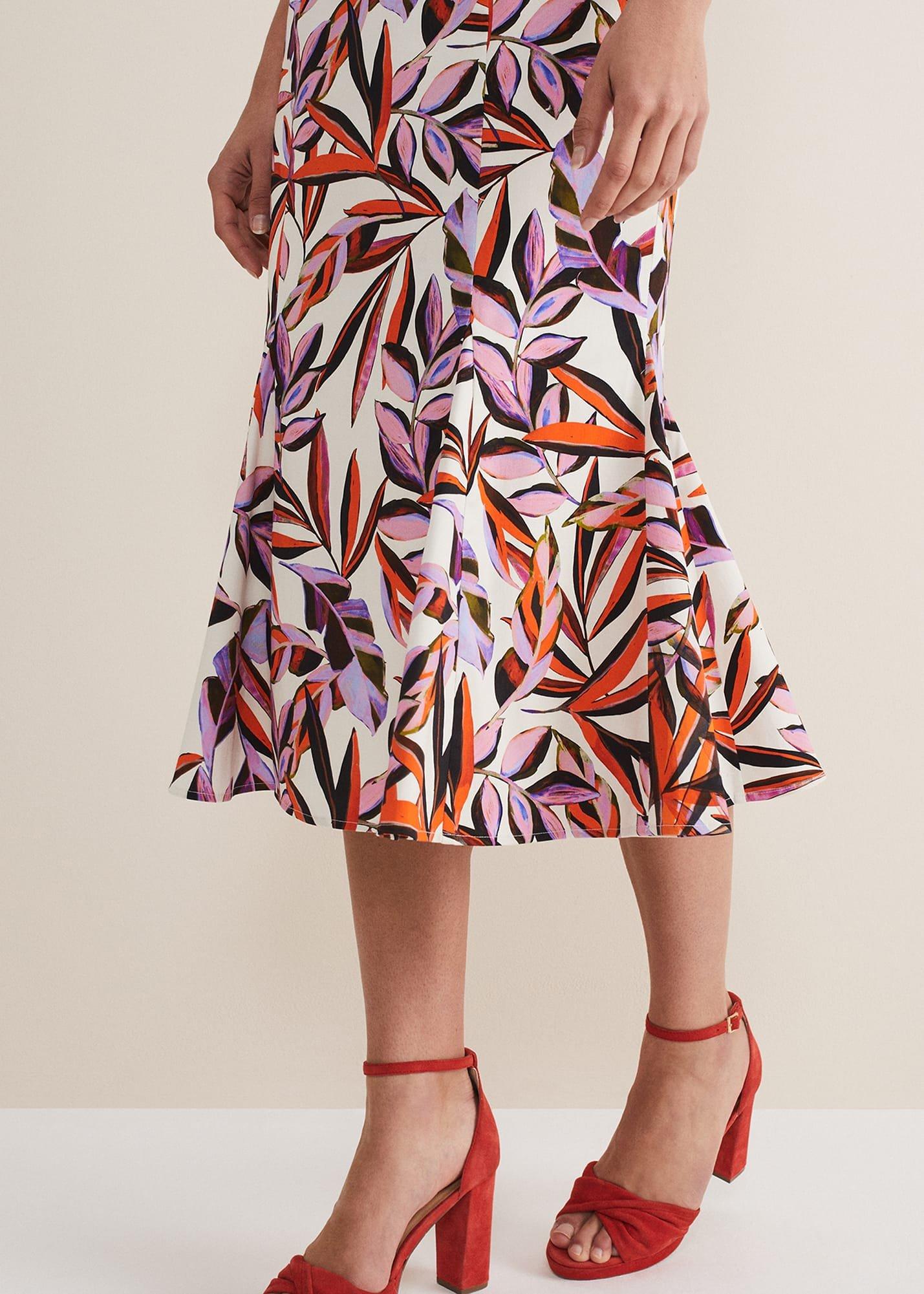 Sammie Leaf Print Fit And Flare Midi Dress