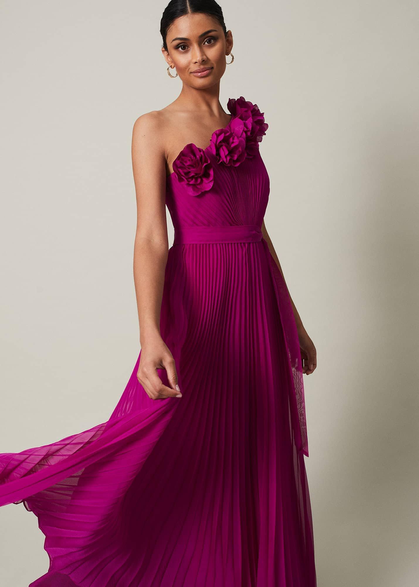 Minnie One Shoulder Pleated Maxi Dress