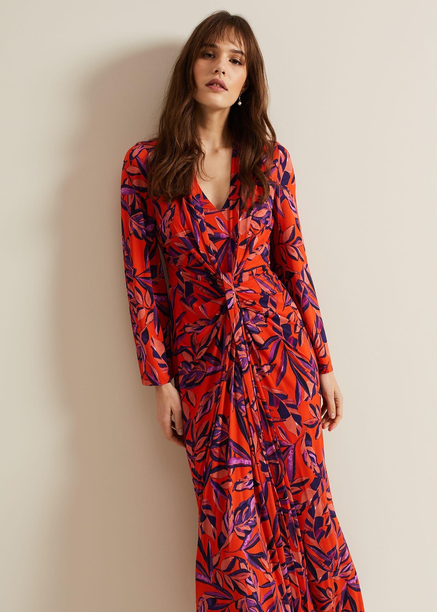 Briella Jersey Leaf Print Maxi Dress