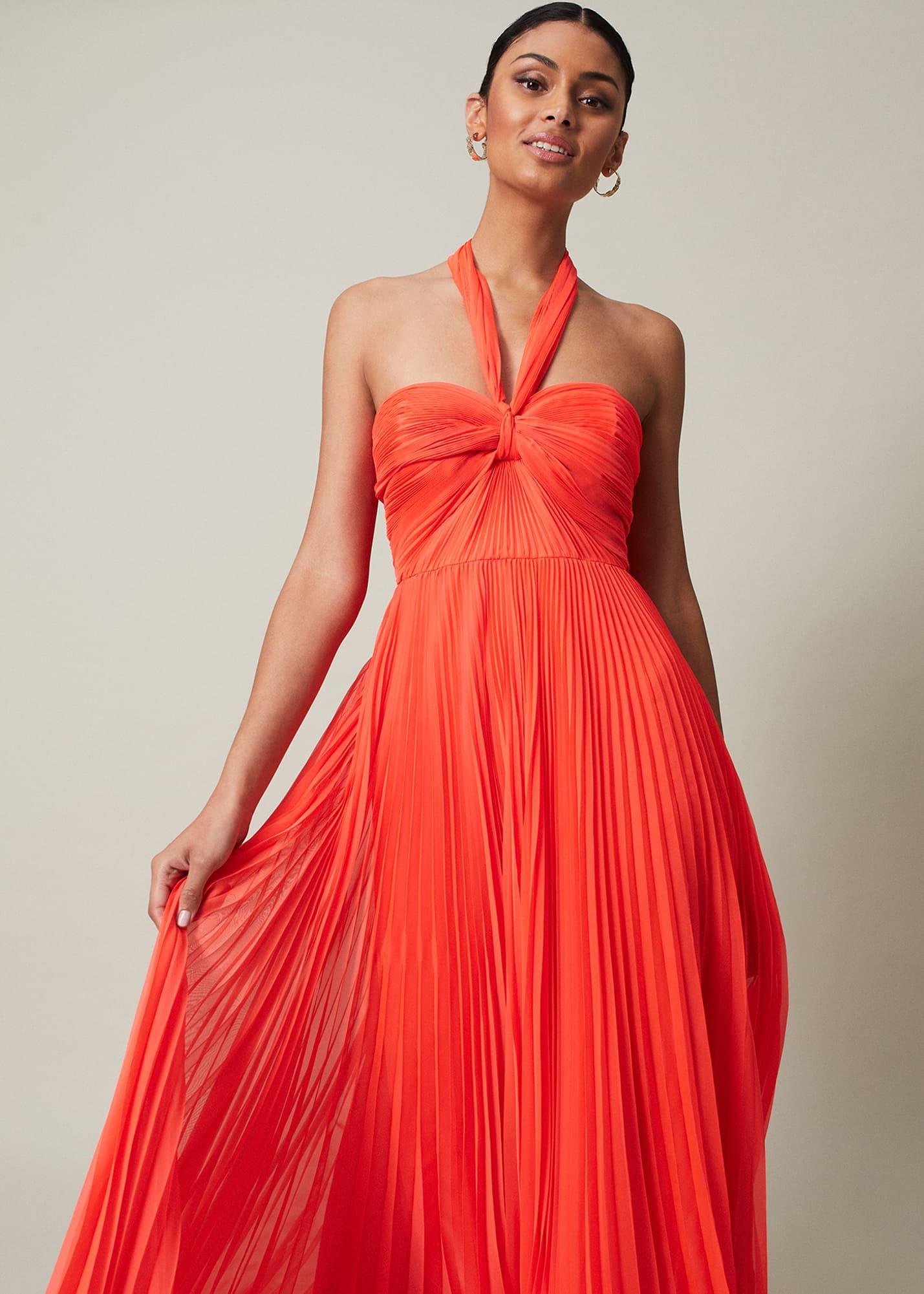 Evangeline Pleated Halterneck Maxi Dress