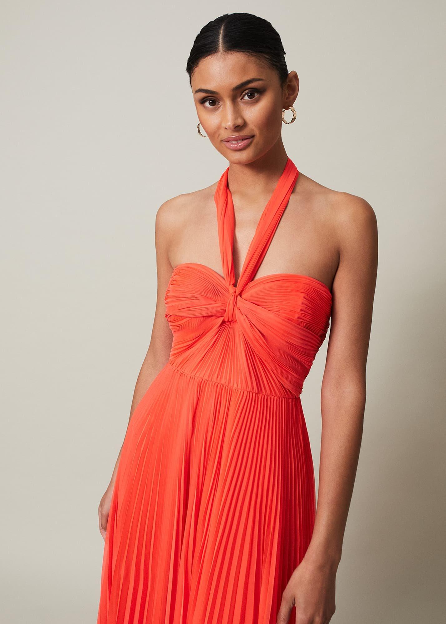 Evangeline Pleated Halterneck Maxi Dress