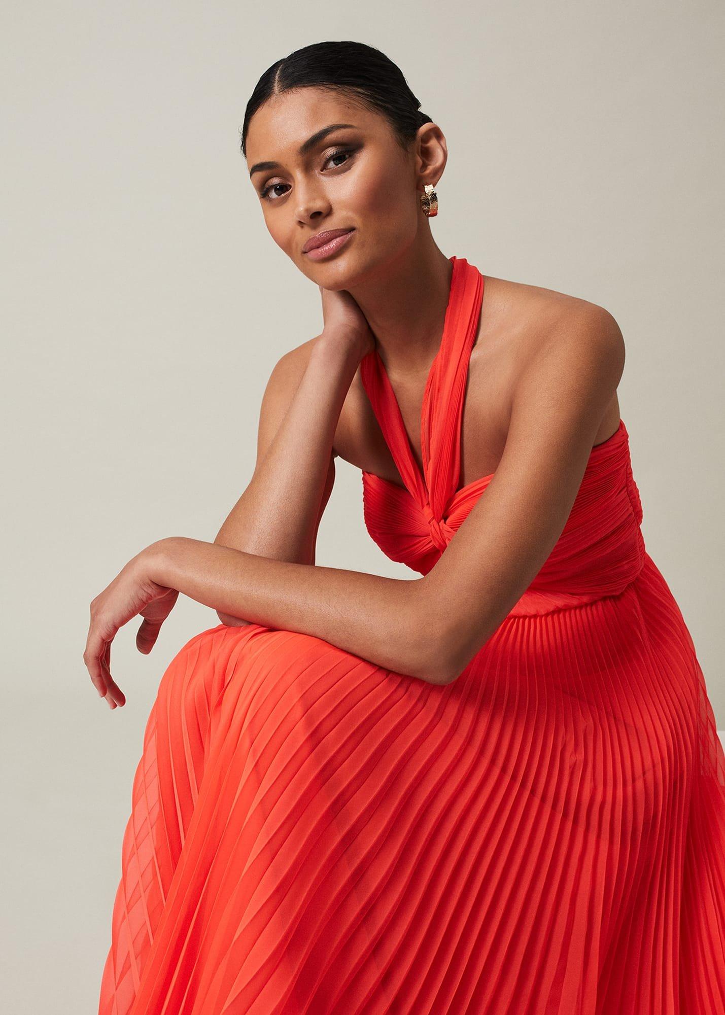 Evangeline Pleated Halterneck Maxi Dress
