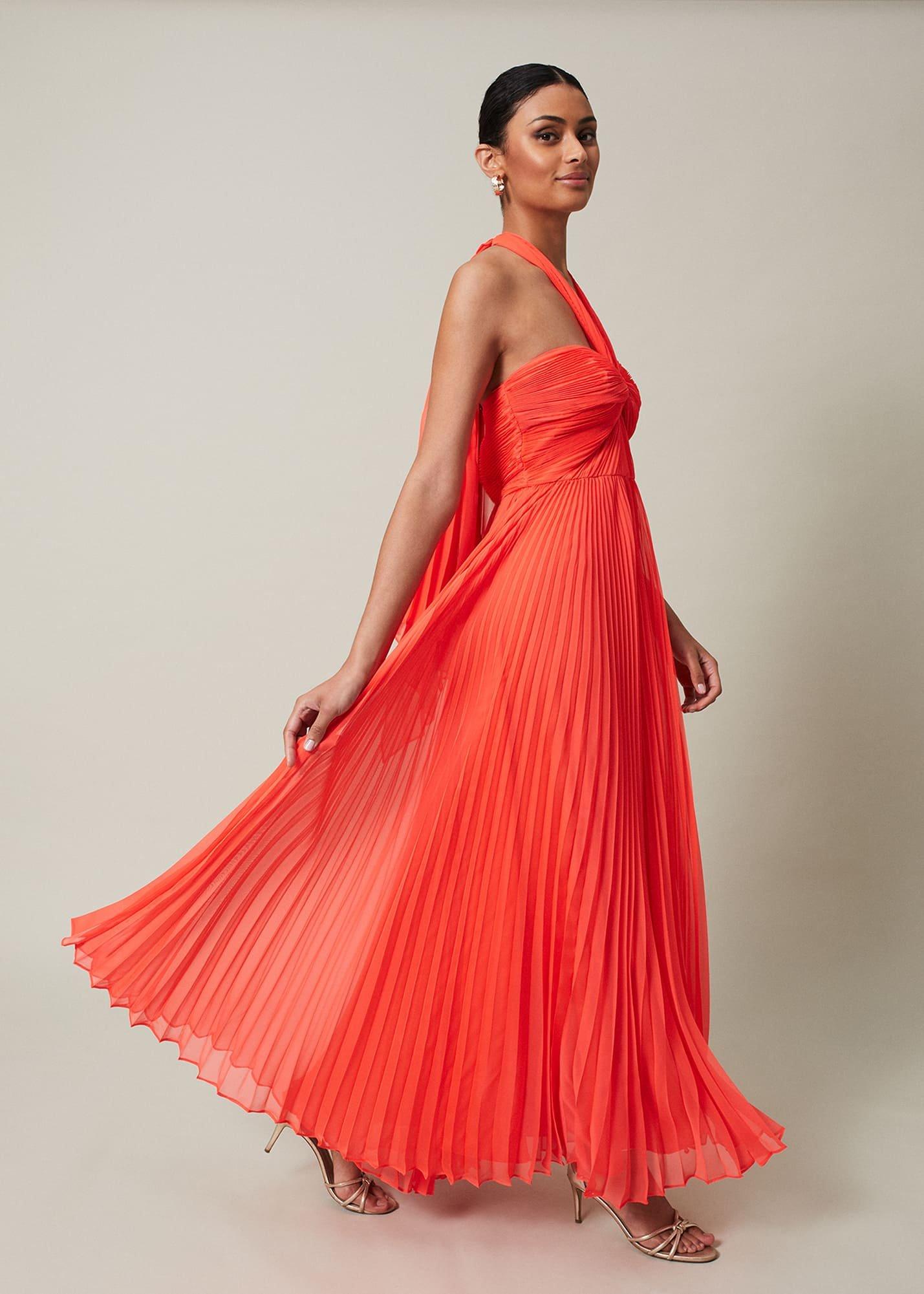 Evangeline Pleated Halterneck Maxi Dress