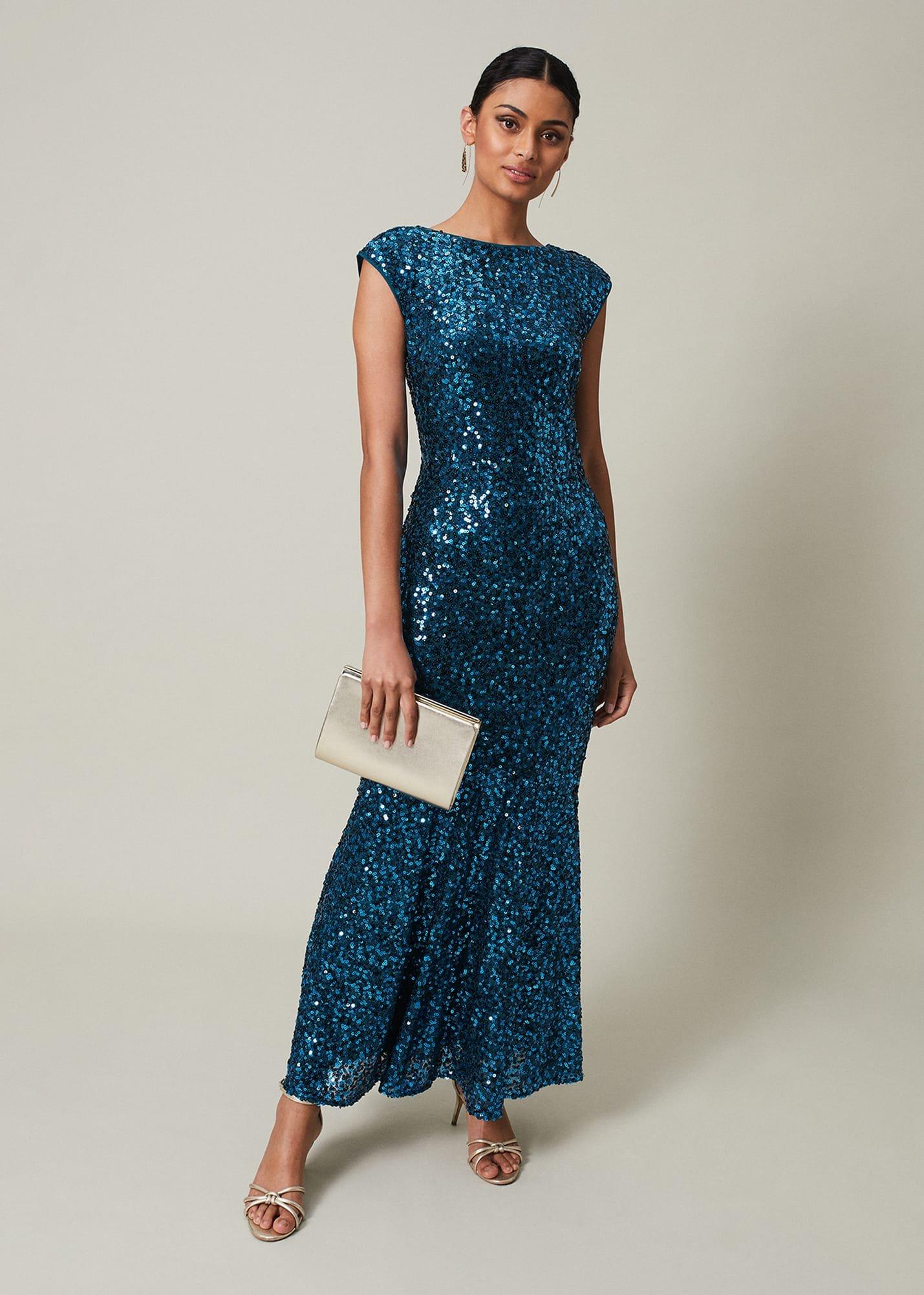 Haven Blue Sequin Maxi Dress