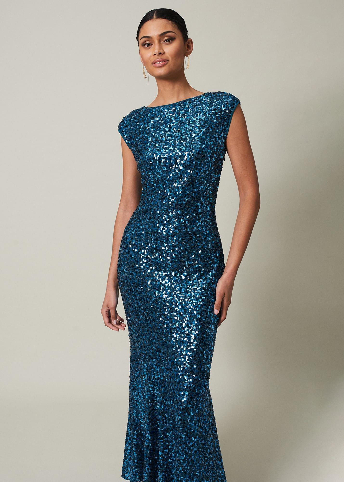 Haven Blue Sequin Maxi Dress