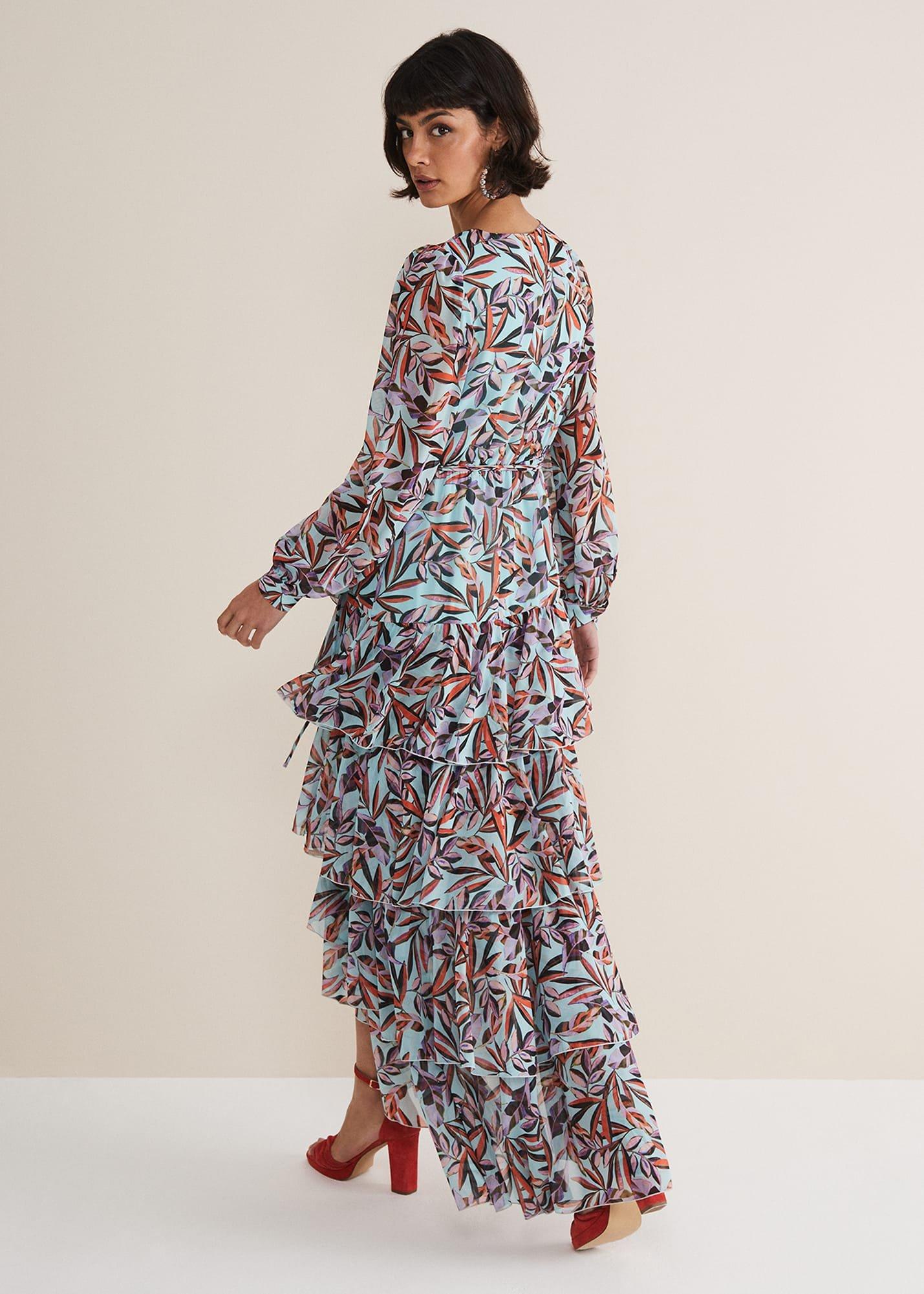Jada Leaf Print Tiered Maxi Dress