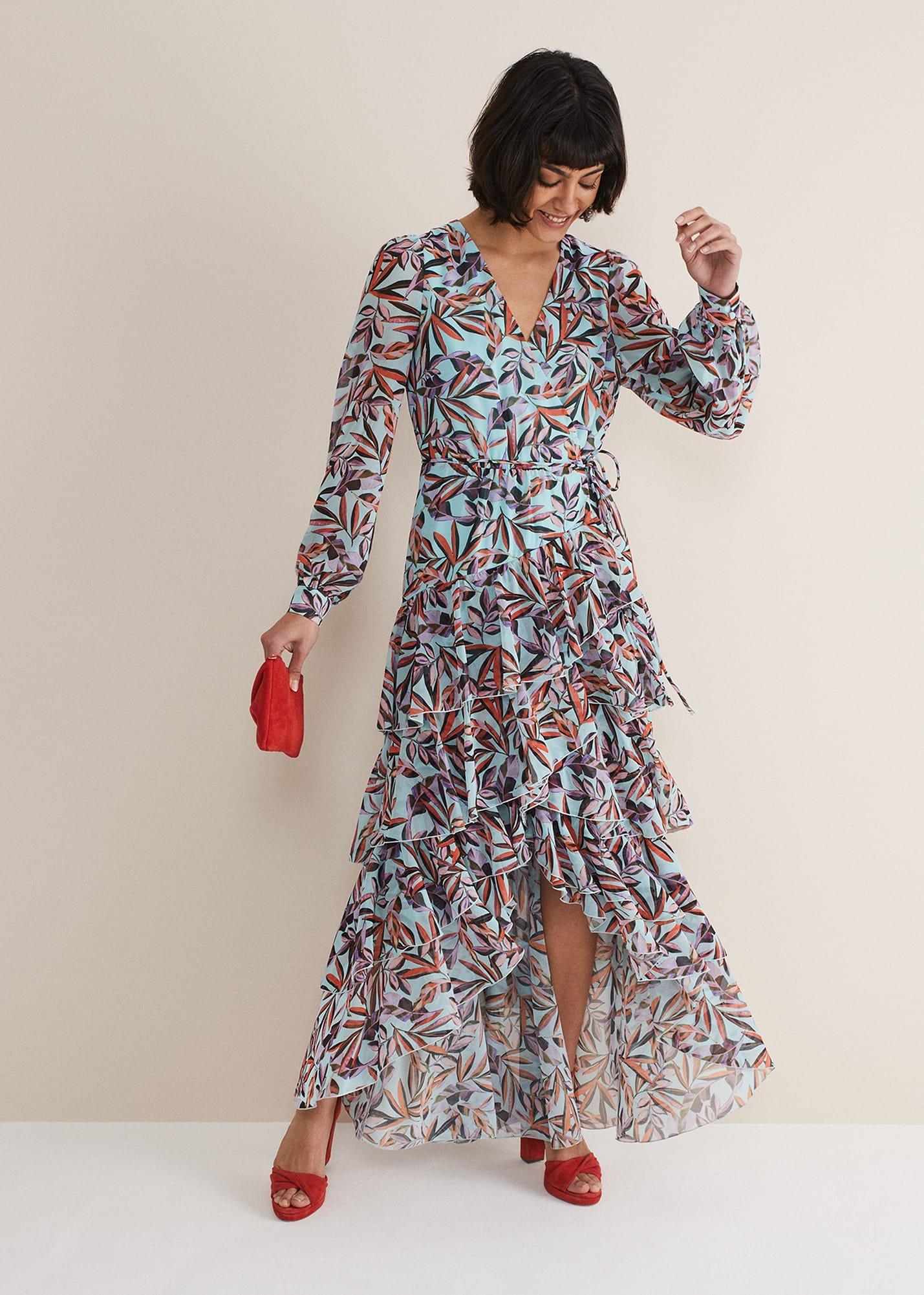 Jada Leaf Print Tiered Maxi Dress