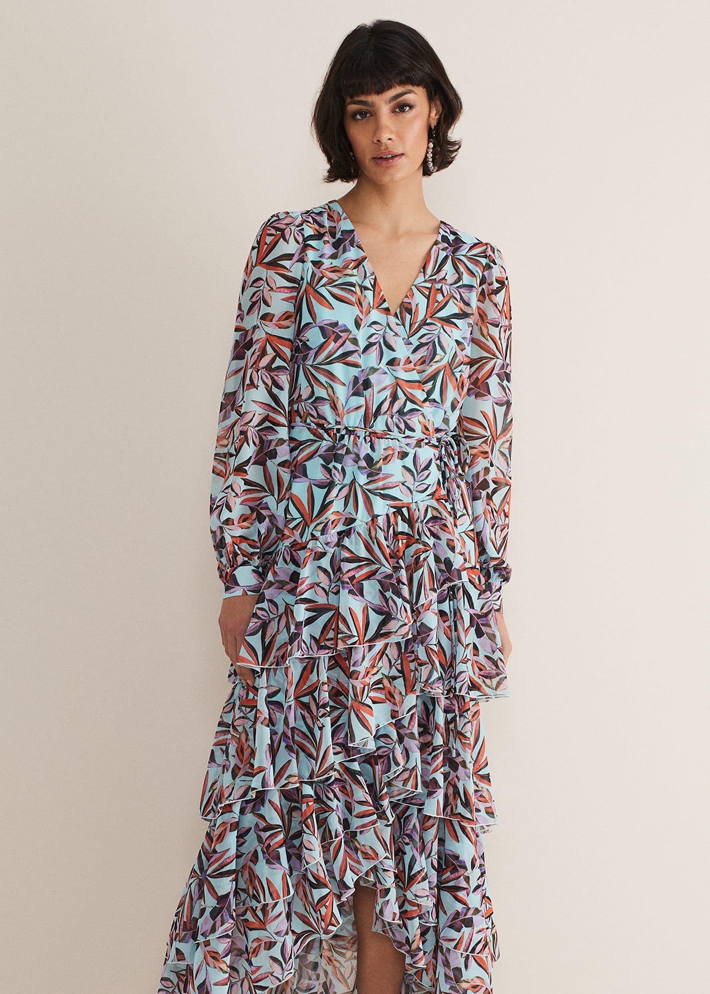 Jada Leaf Print Tiered Maxi Dress