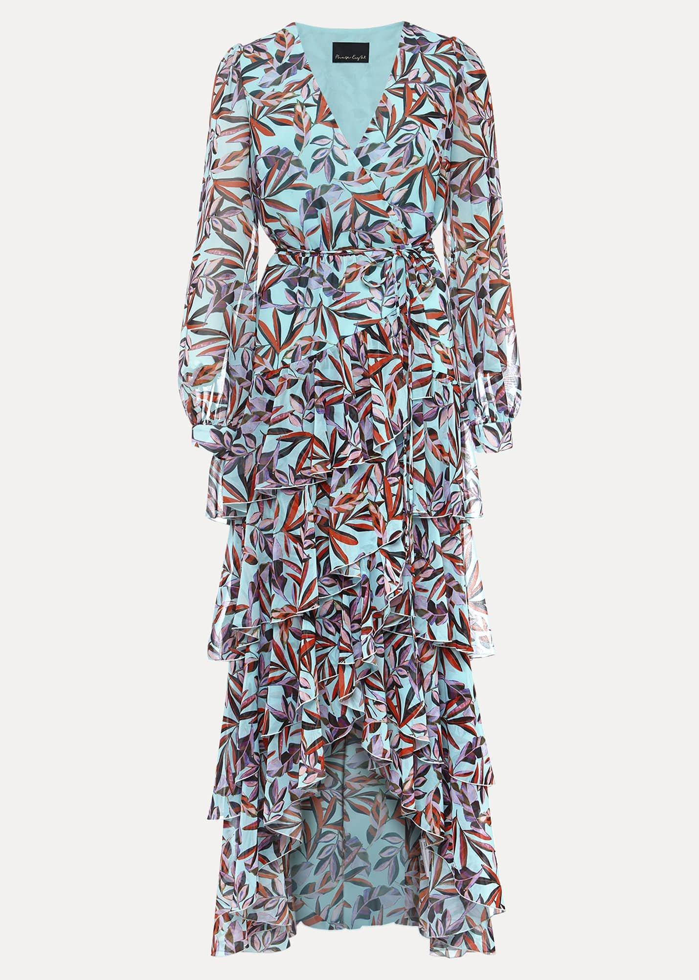 Jada Leaf Print Tiered Maxi Dress