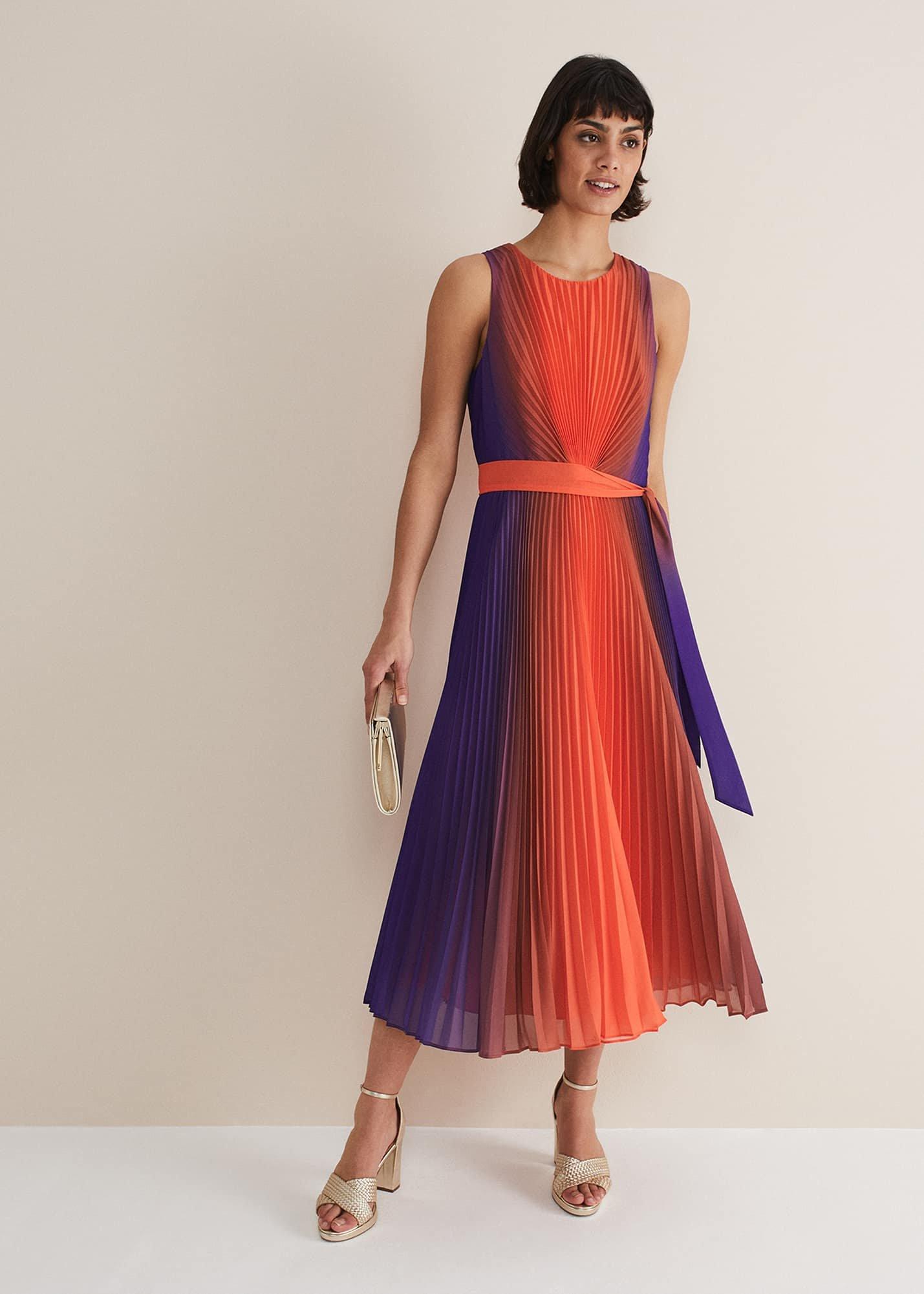 Simara Ombre Pleated Midi Dress