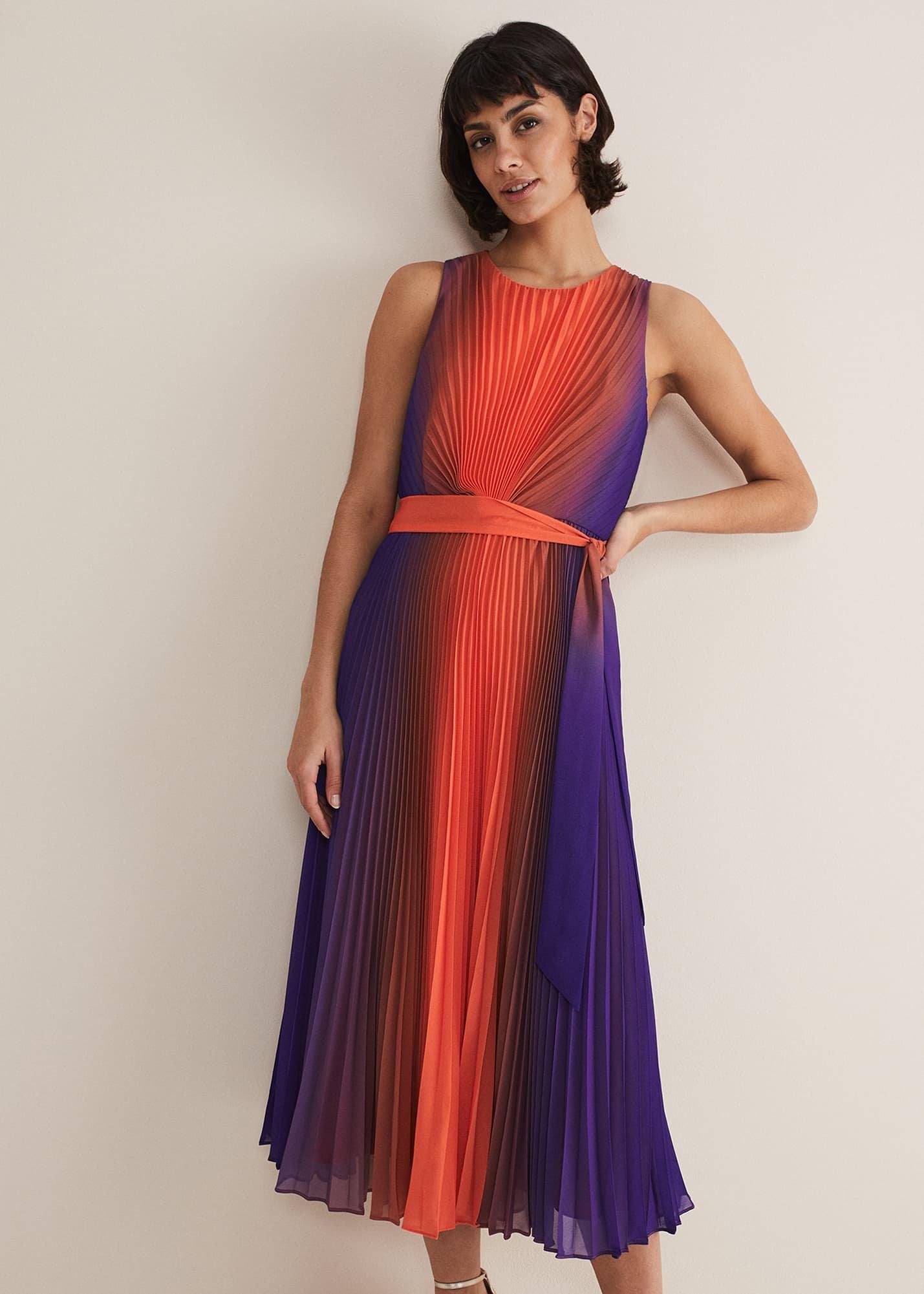 Simara Ombre Pleated Midi Dress