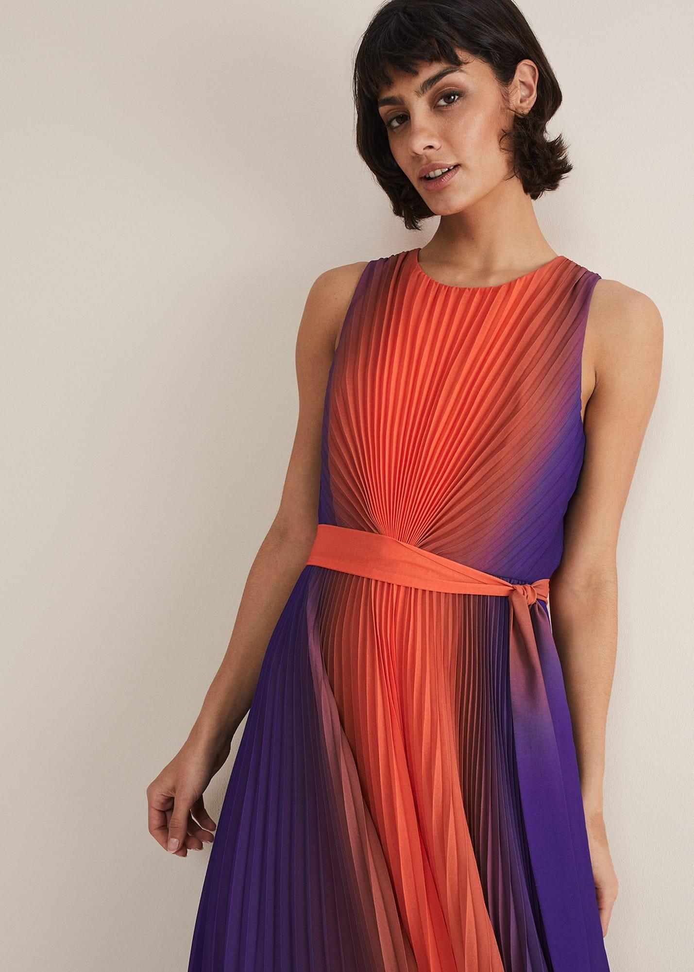 Simara Ombre Pleated Midi Dress