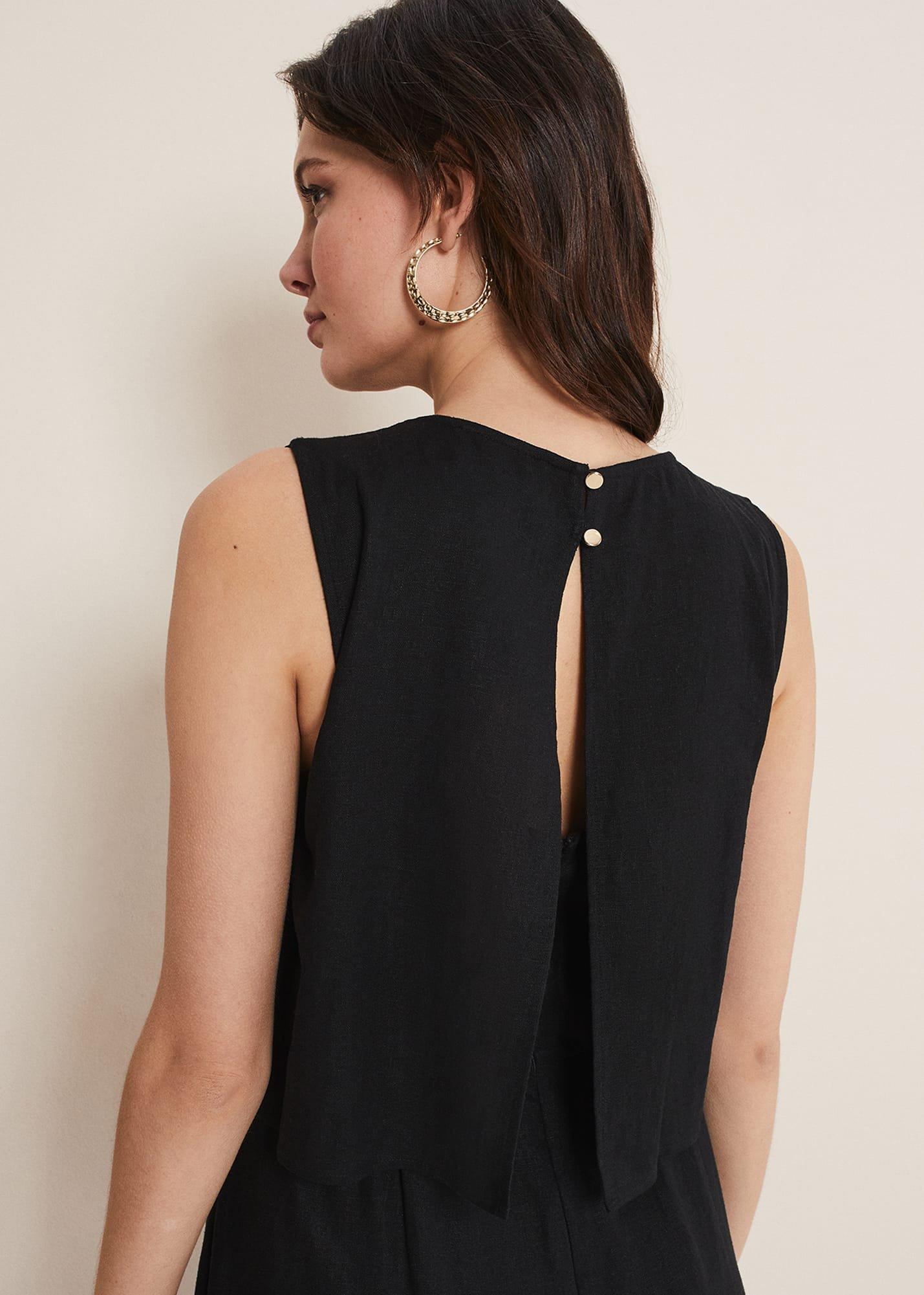 Aubrey Black Linen Wide Leg Jumpsuit