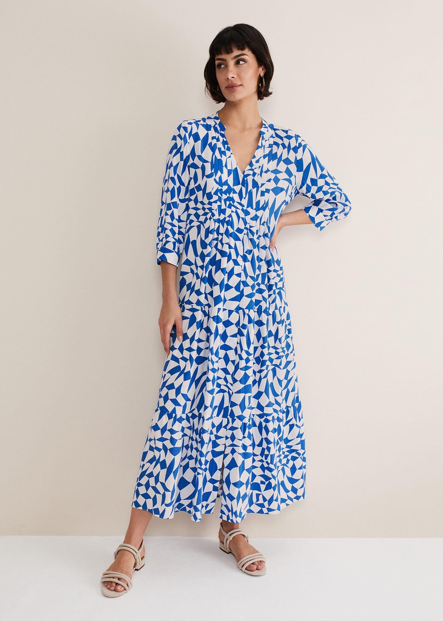 Penele Blue Geo Midaxi Dress | Phase Eight UK |