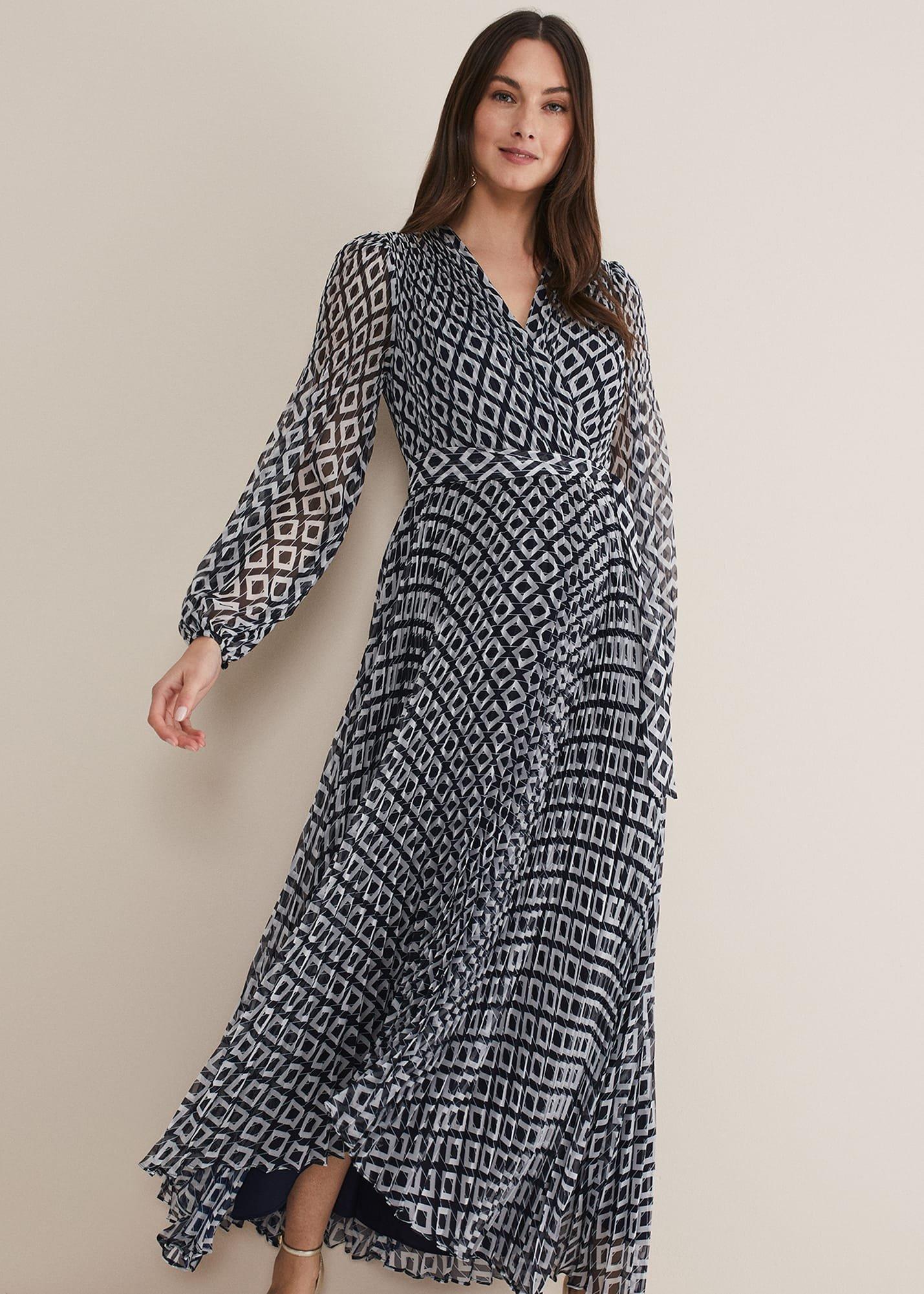 Roxanna Pleated Diamond Maxi Dress