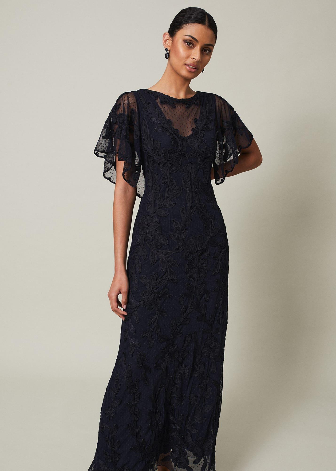 Noelle Navy Tapework Maxi Dress