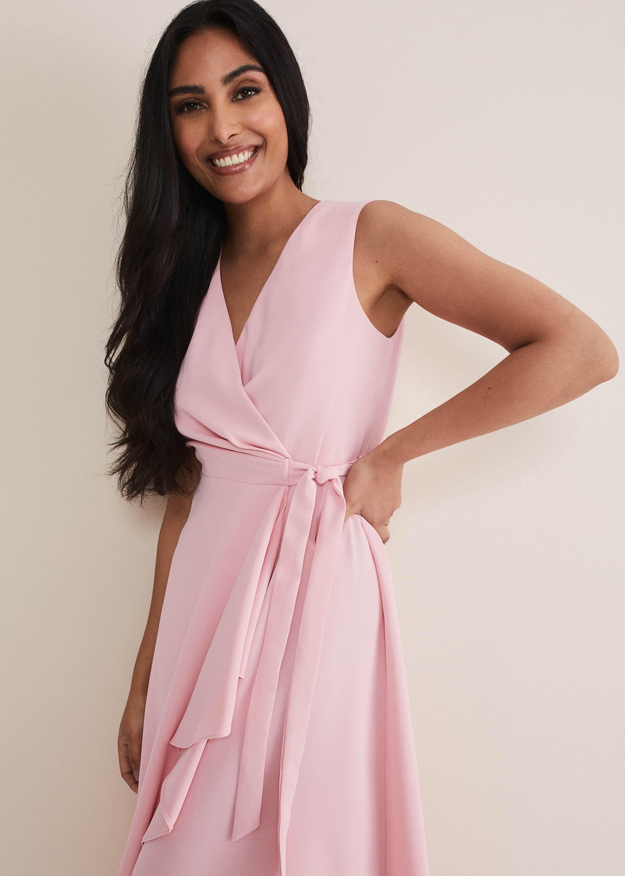 Petite Julissa Sleeveless Ruffle Wrap Midi Dress