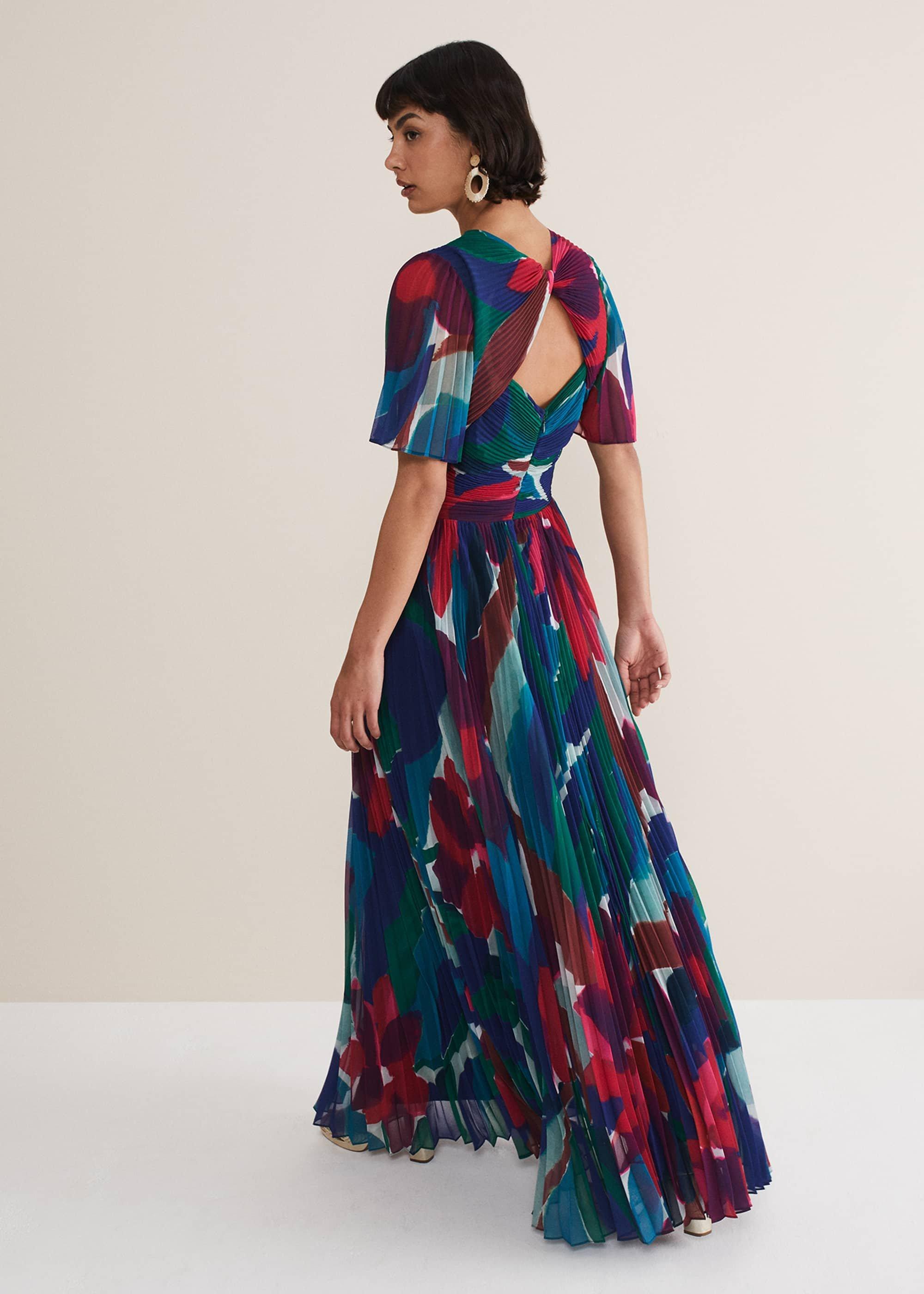 Priscilla Abstract Floral Pleated Maxi Dress