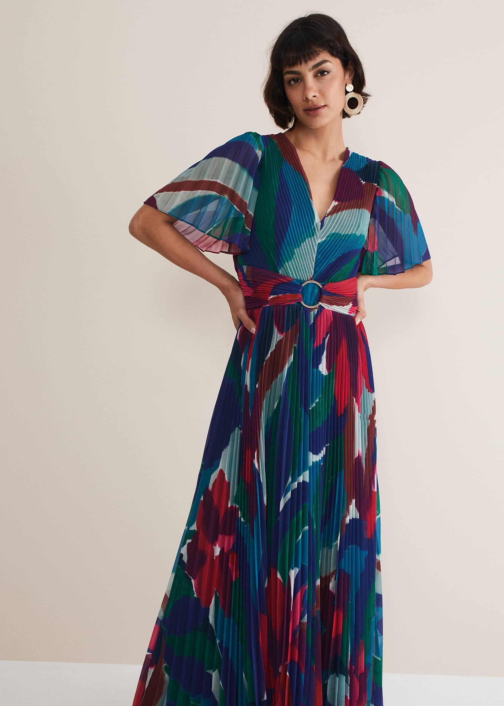 Priscilla Abstract Floral Pleated Maxi Dress