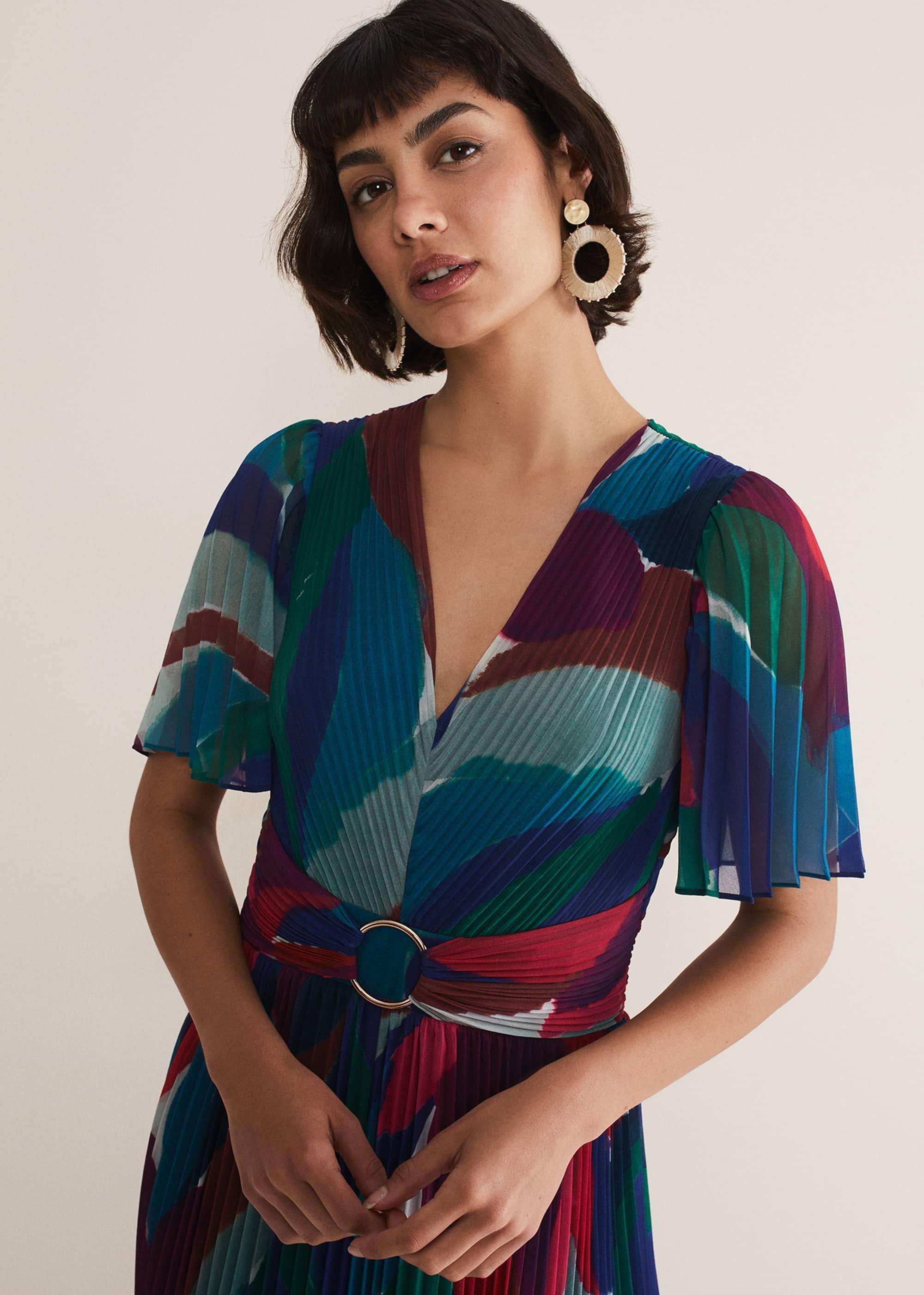 Priscilla Abstract Floral Pleated Maxi Dress