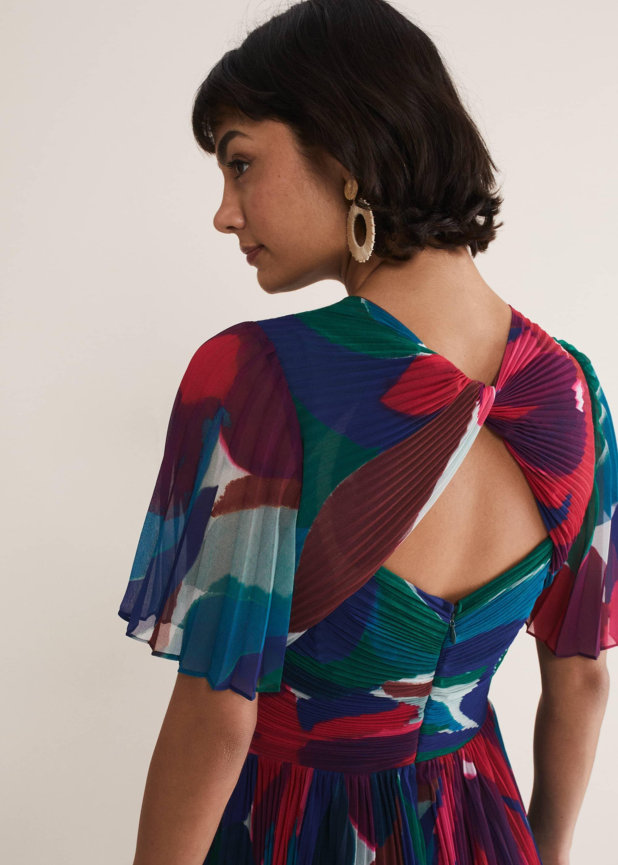 Priscilla Abstract Floral Pleated Maxi Dress