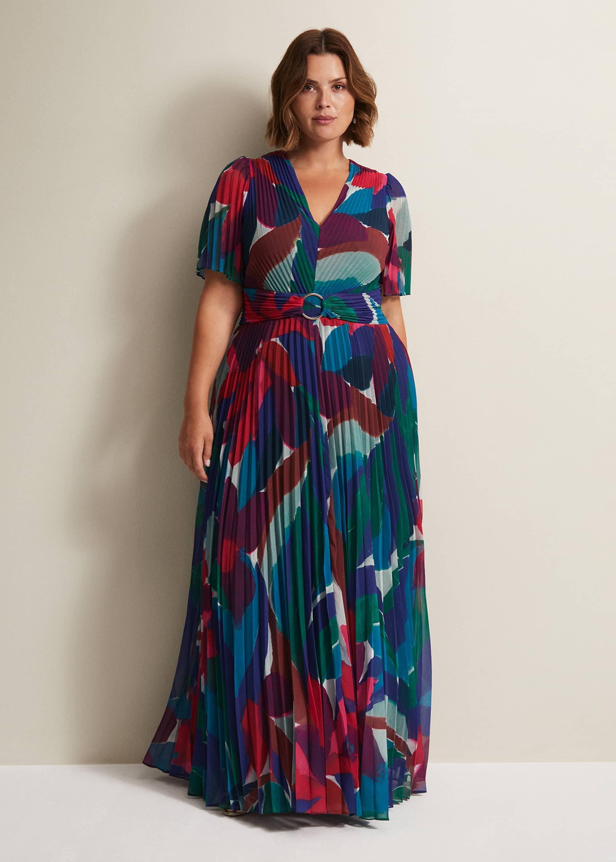 Priscilla Abstract Floral Pleated Maxi Dress