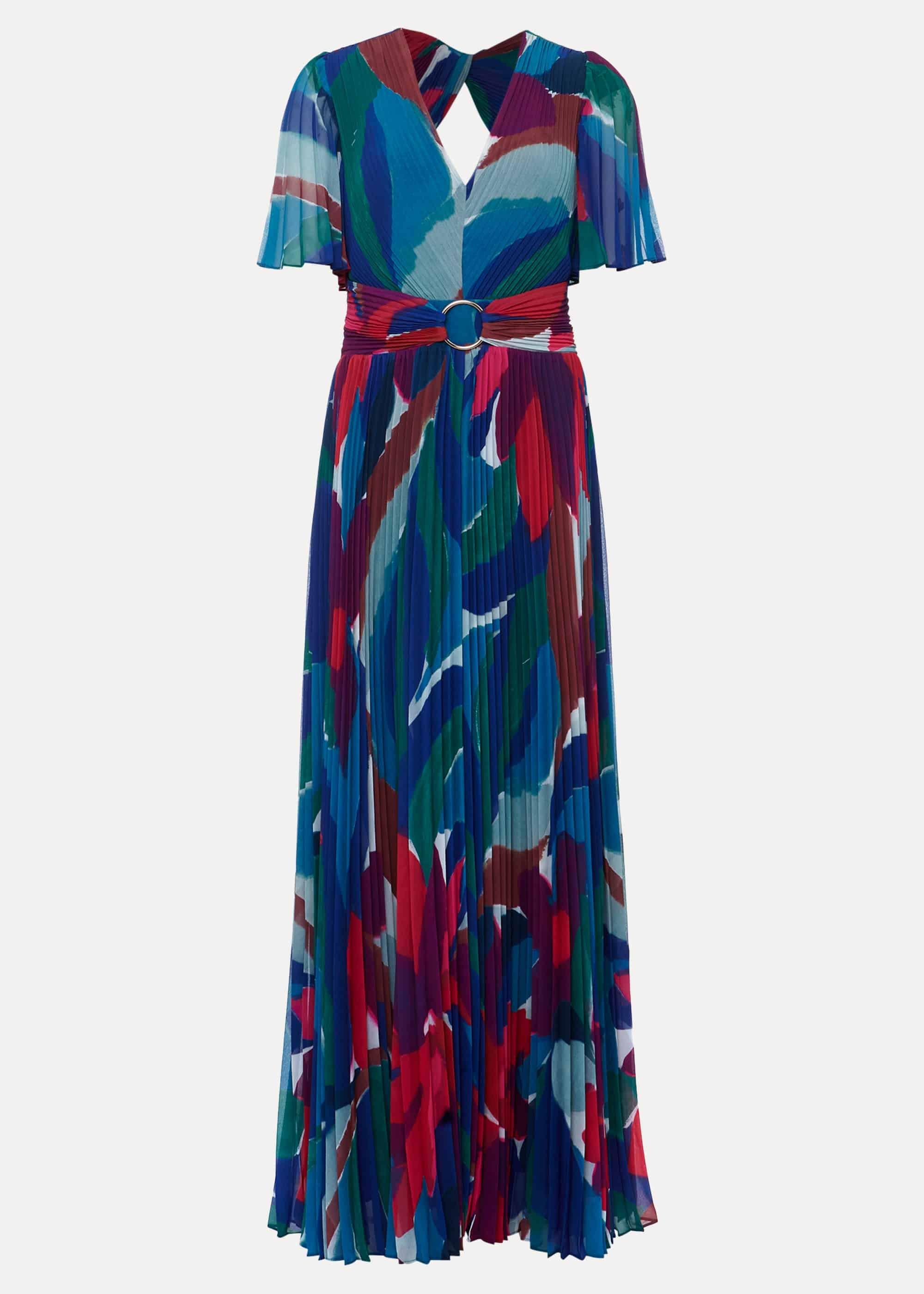 Priscilla Abstract Floral Pleated Maxi Dress