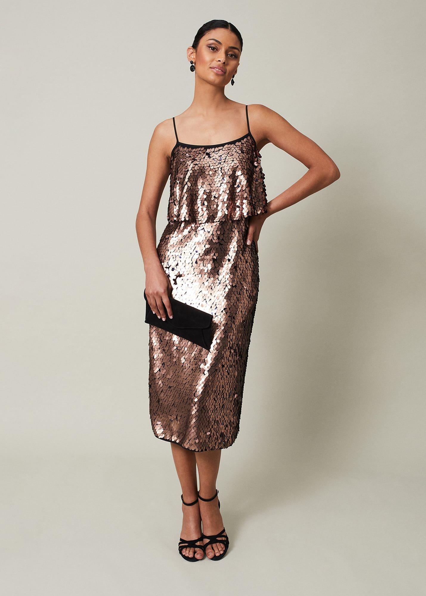 Myka Bronze Sequin Tiered Dress