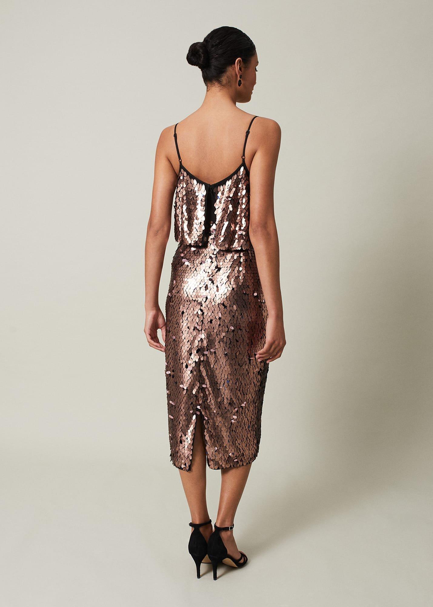 Myka Bronze Sequin Tiered Dress