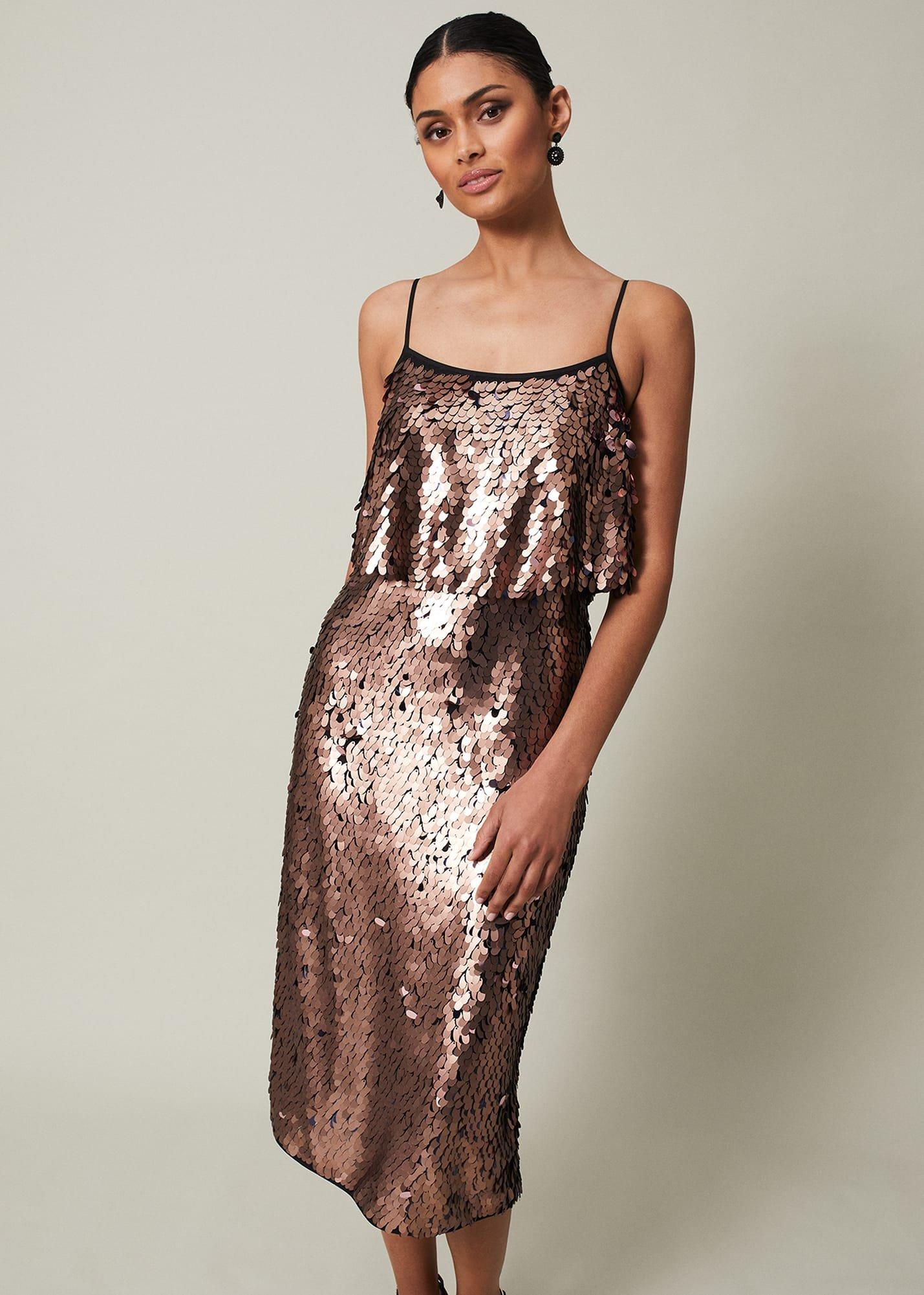 Myka Bronze Sequin Tiered Dress