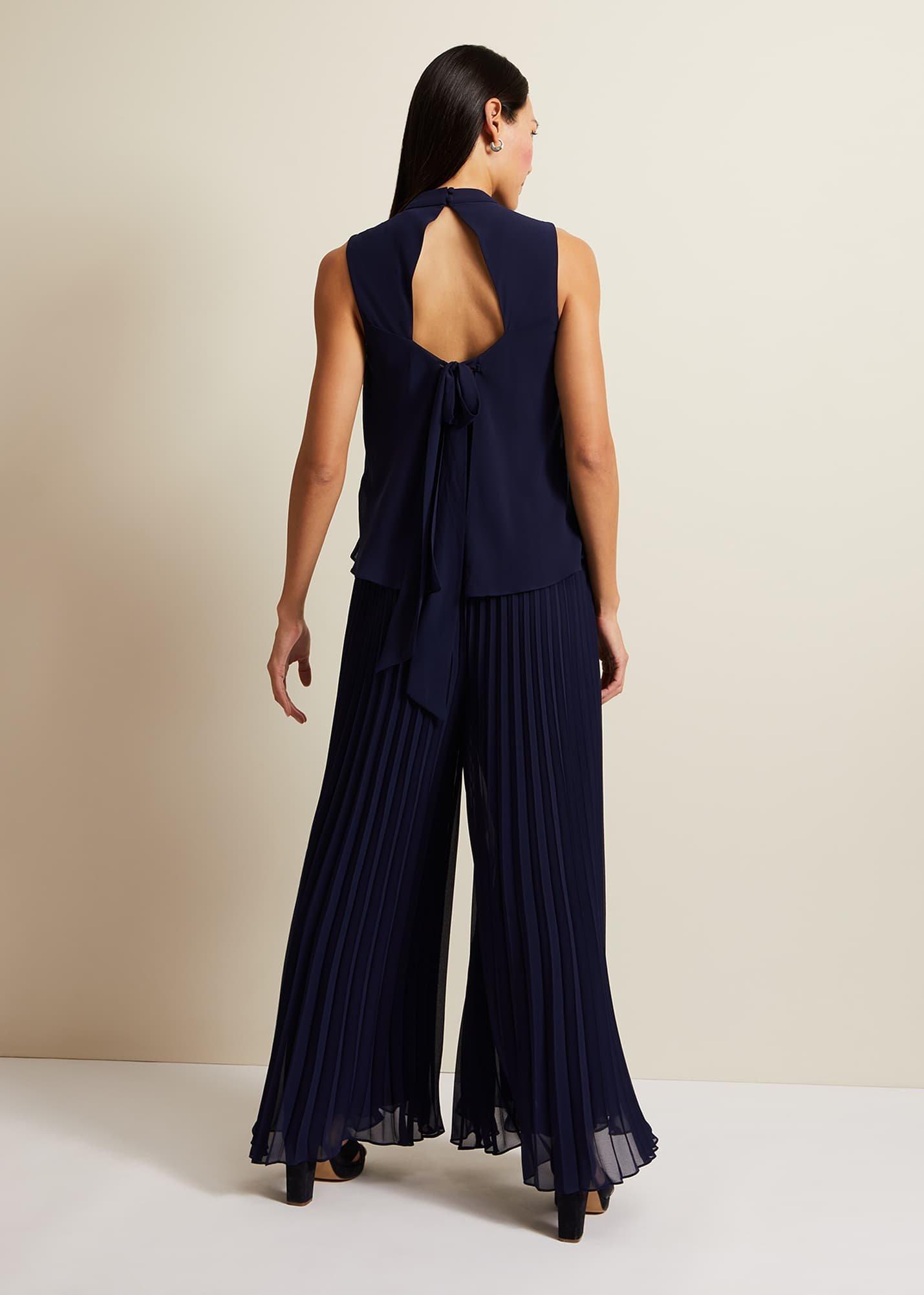 Eden Navy Pleated Jumpsuit