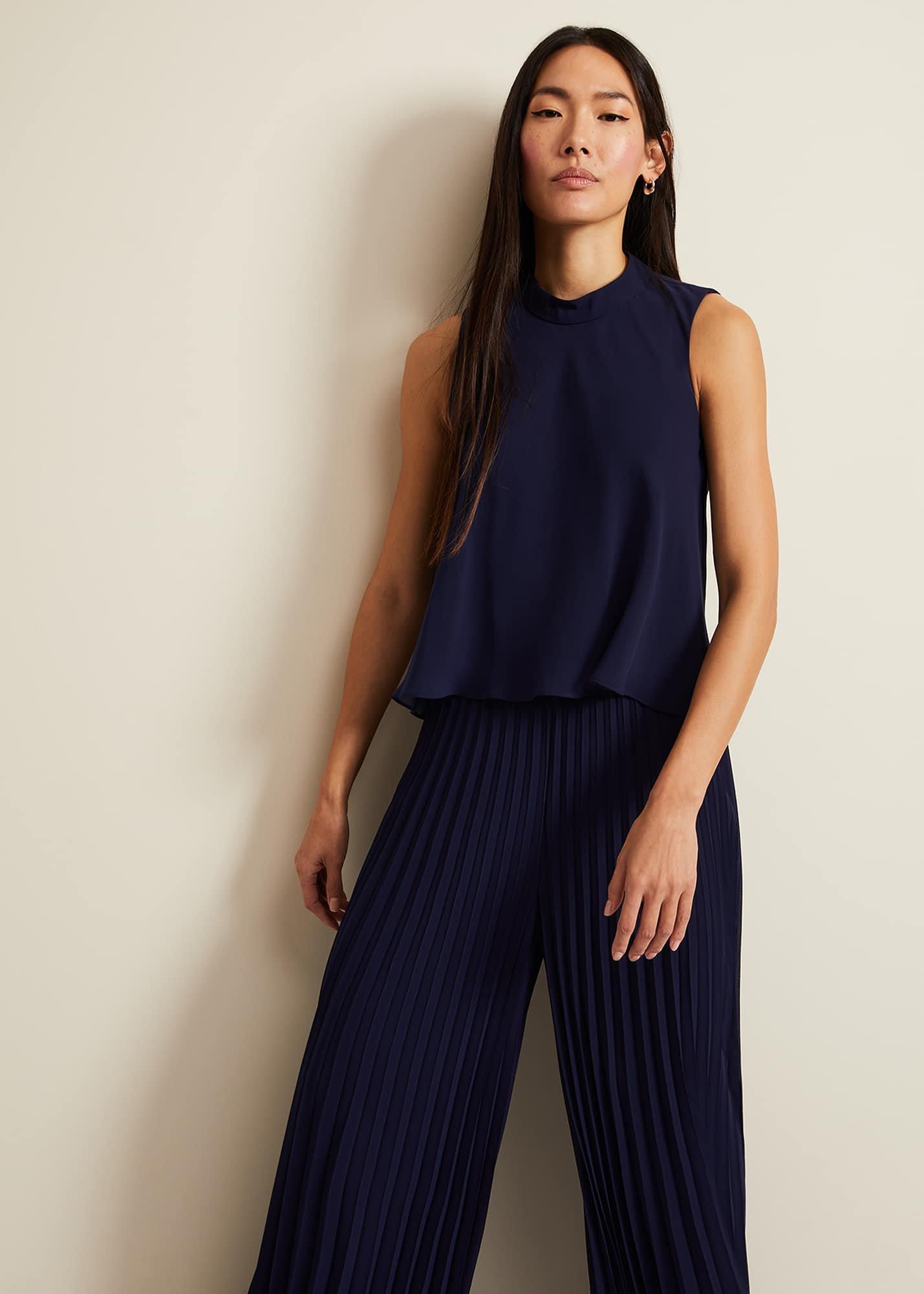 Eden Navy Pleated Jumpsuit