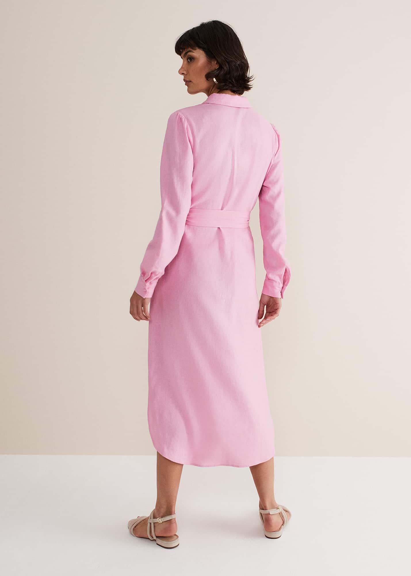 Rosalina Pink Linen Shirt Dress