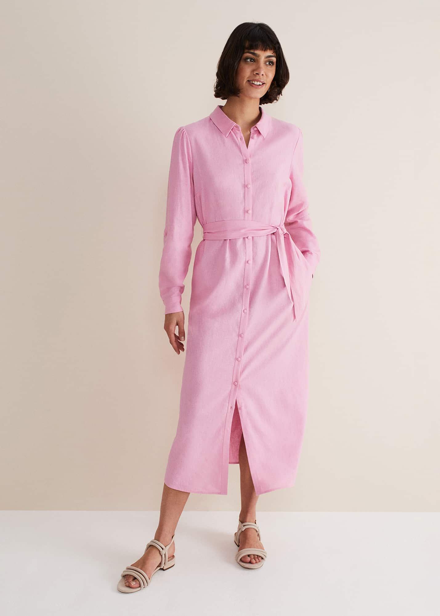 Rosalina Pink Linen Shirt Dress