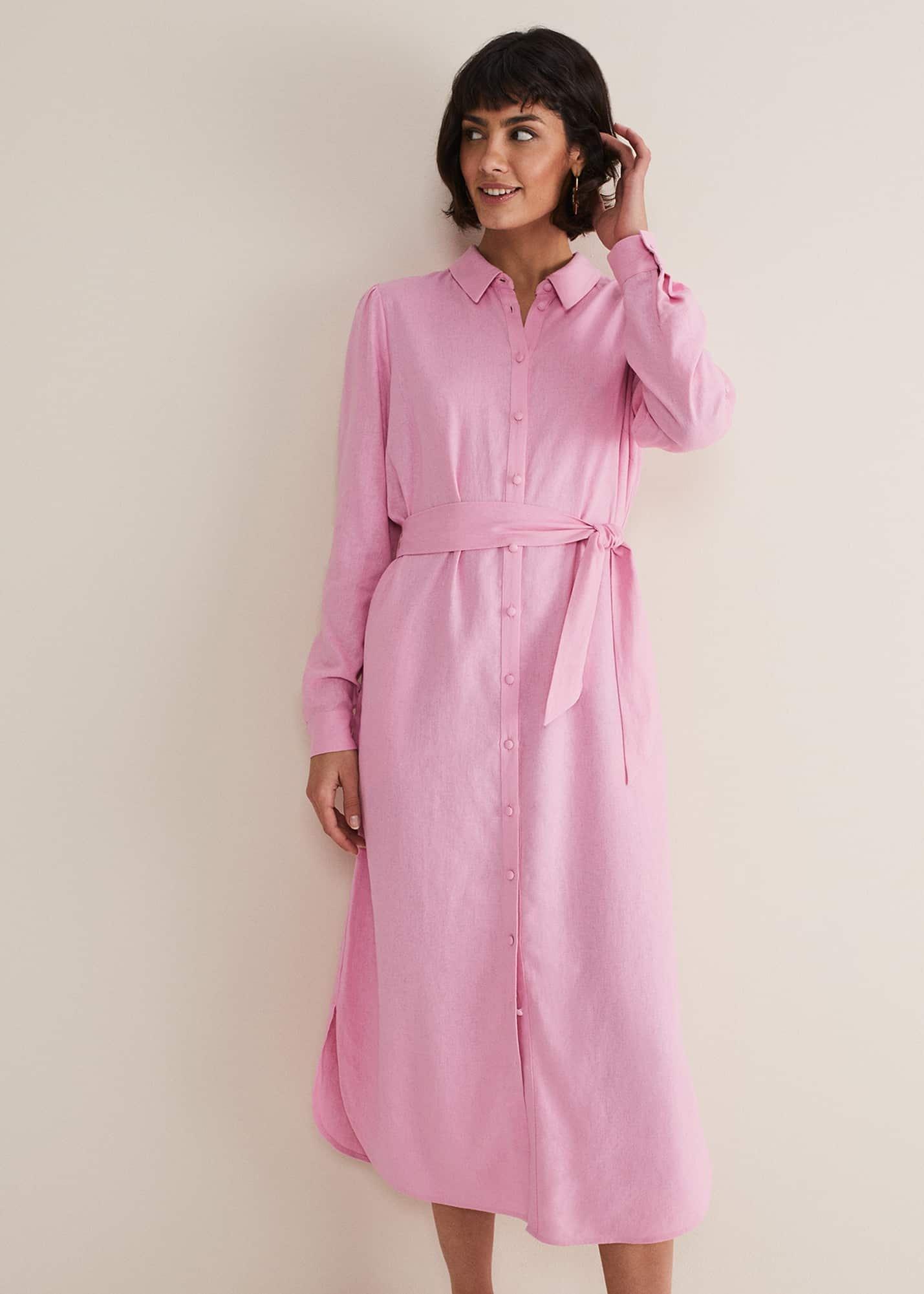 Rosalina Pink Linen Shirt Dress