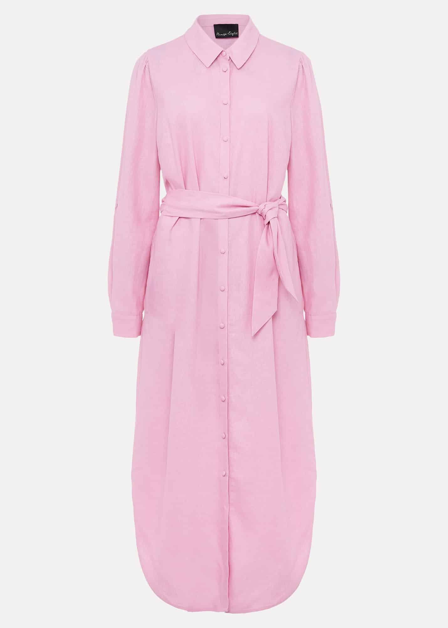 Rosalina Pink Linen Shirt Dress
