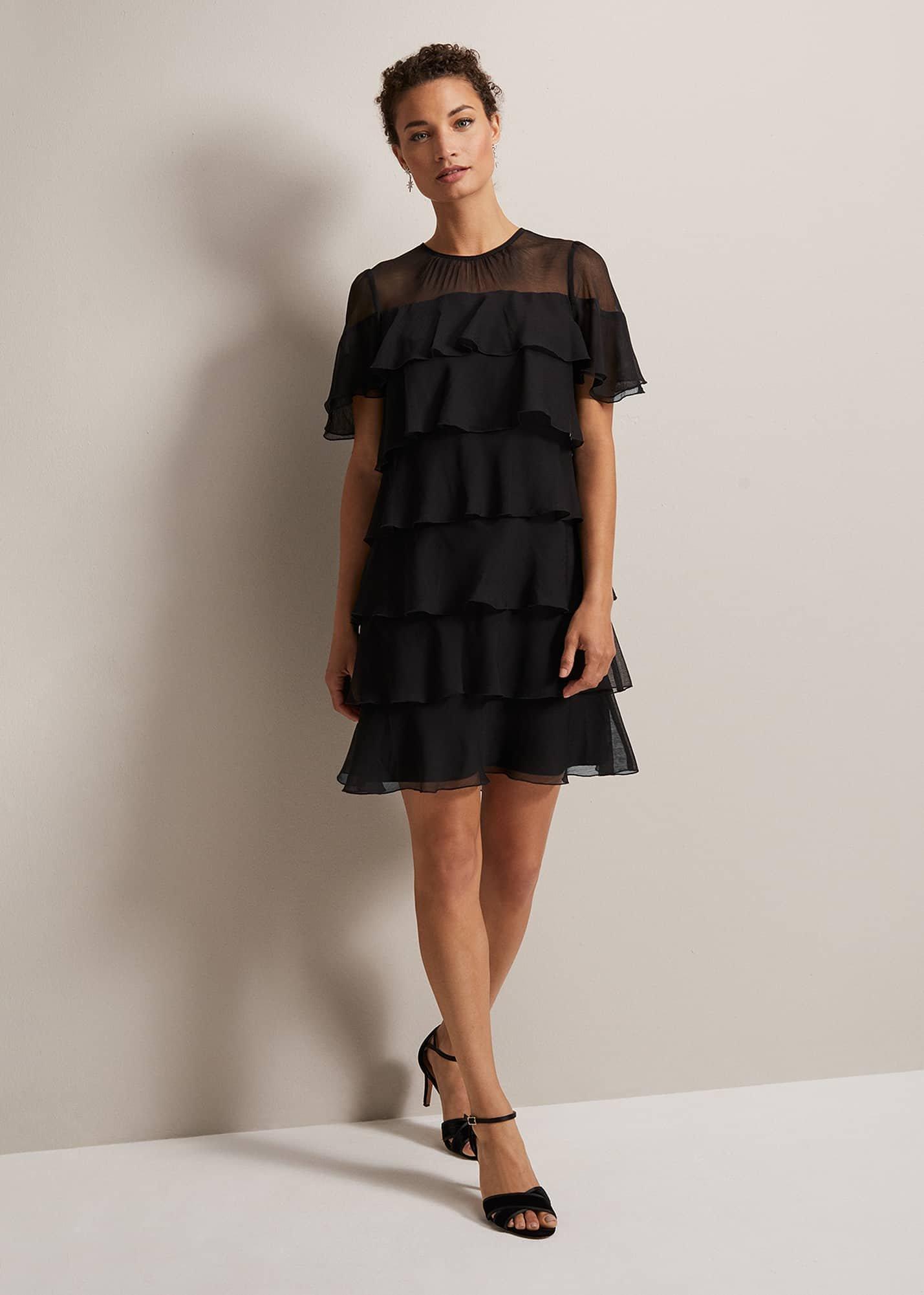 Nika Black Tiered Shift Dress