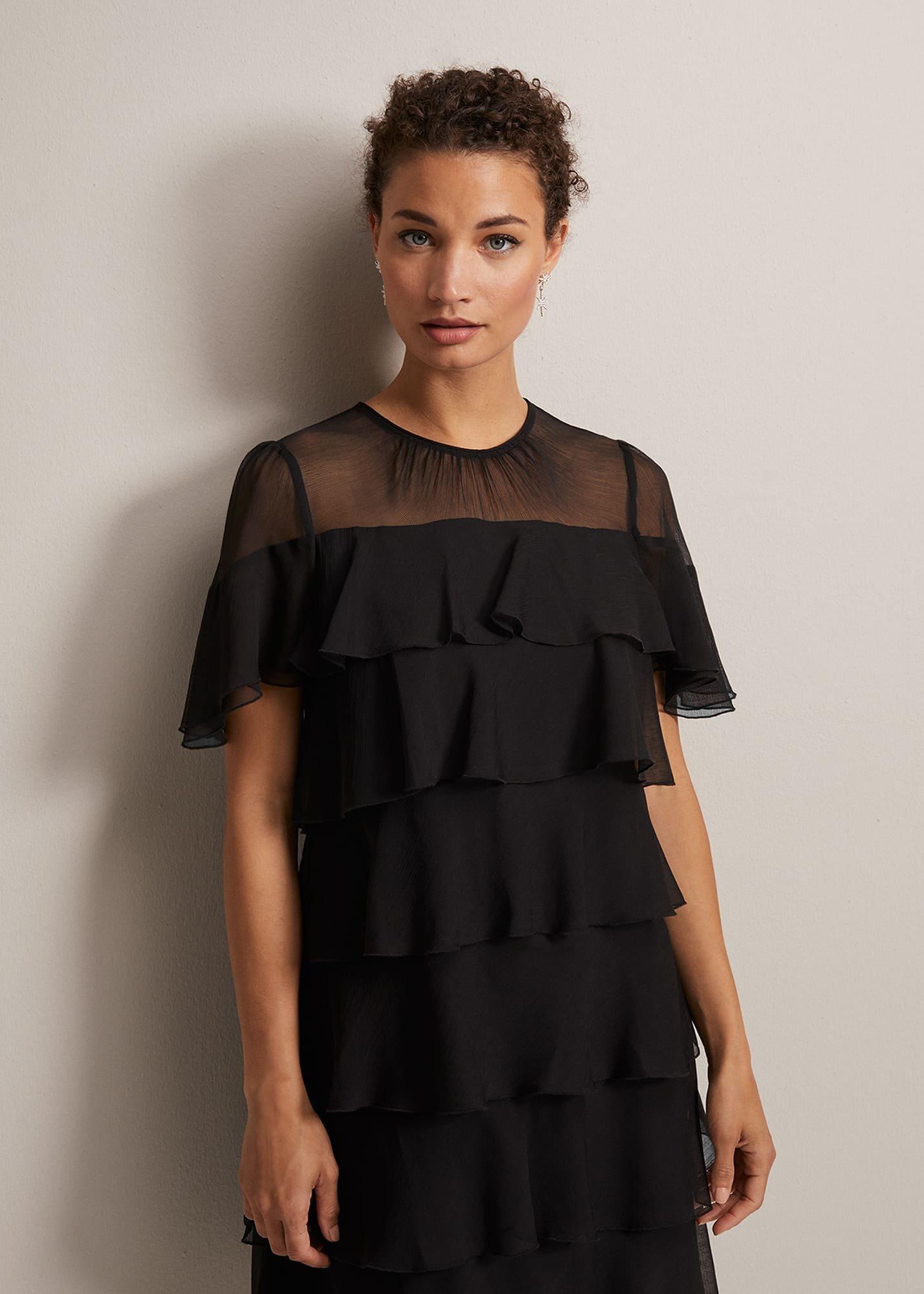 Nika Black Tiered Shift Dress