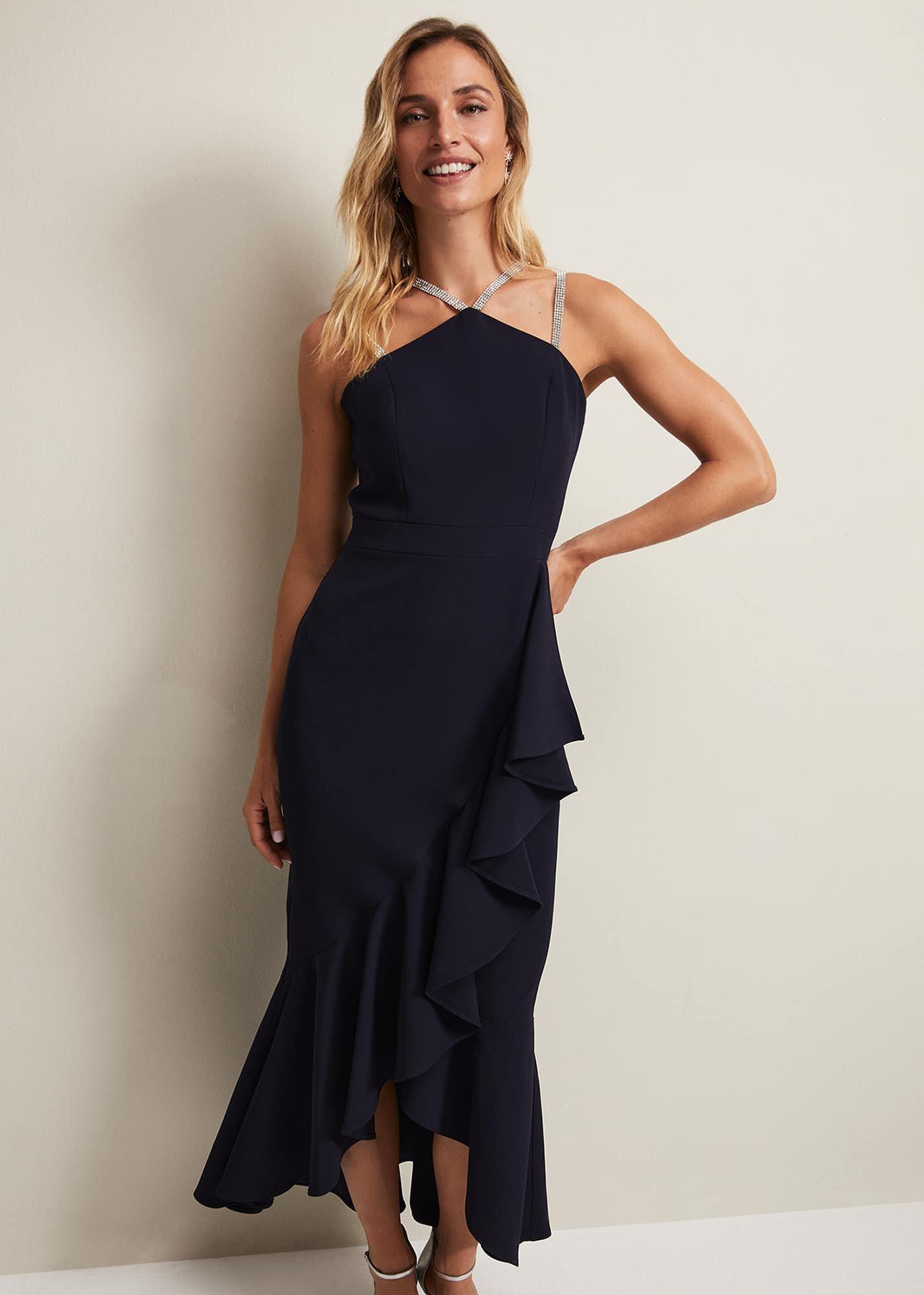 Chantal Navy Jewel Strap Maxi Dress