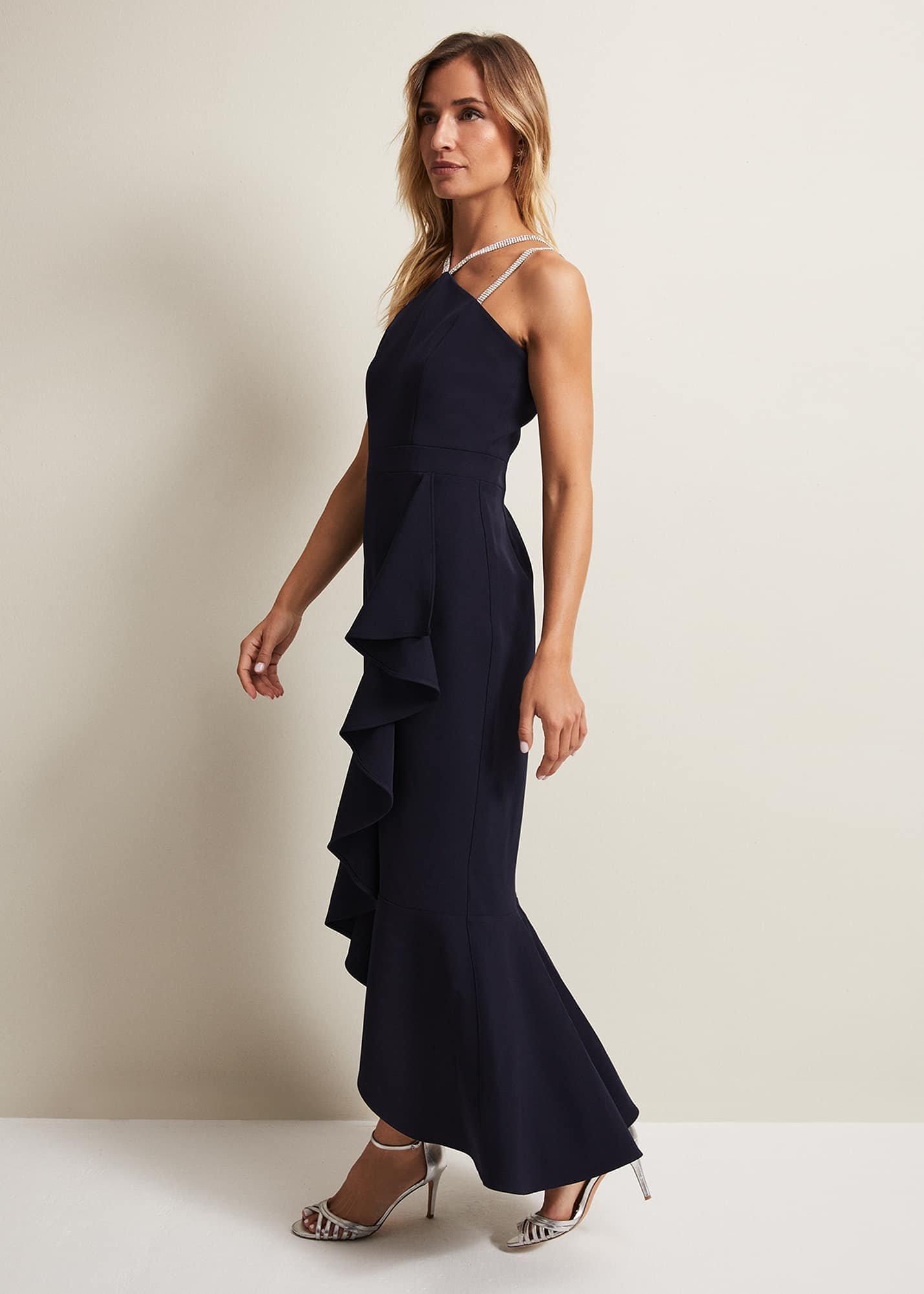 Chantal Navy Jewel Strap Maxi Dress