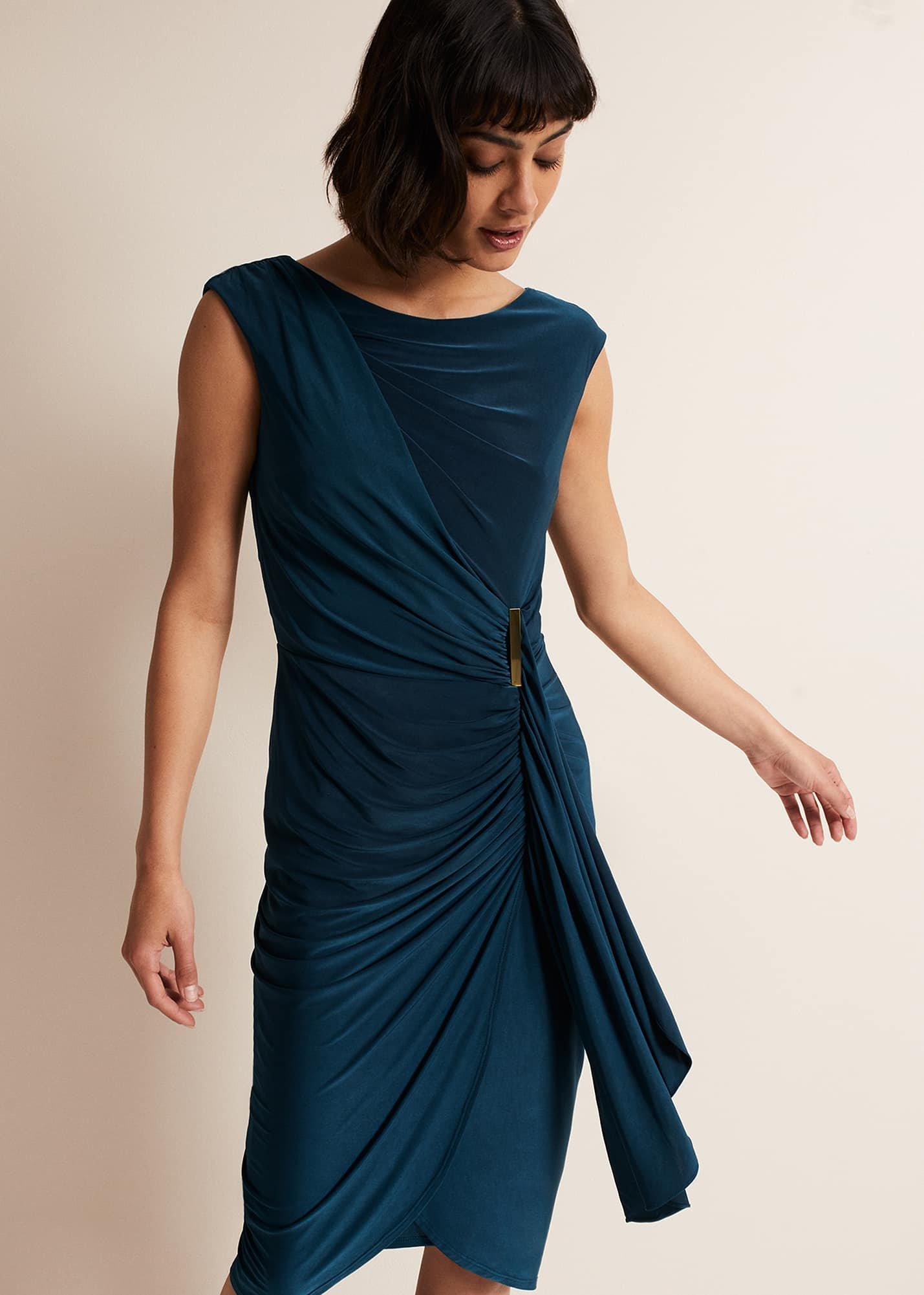 Donna Teal Bodycon Midi Dress
