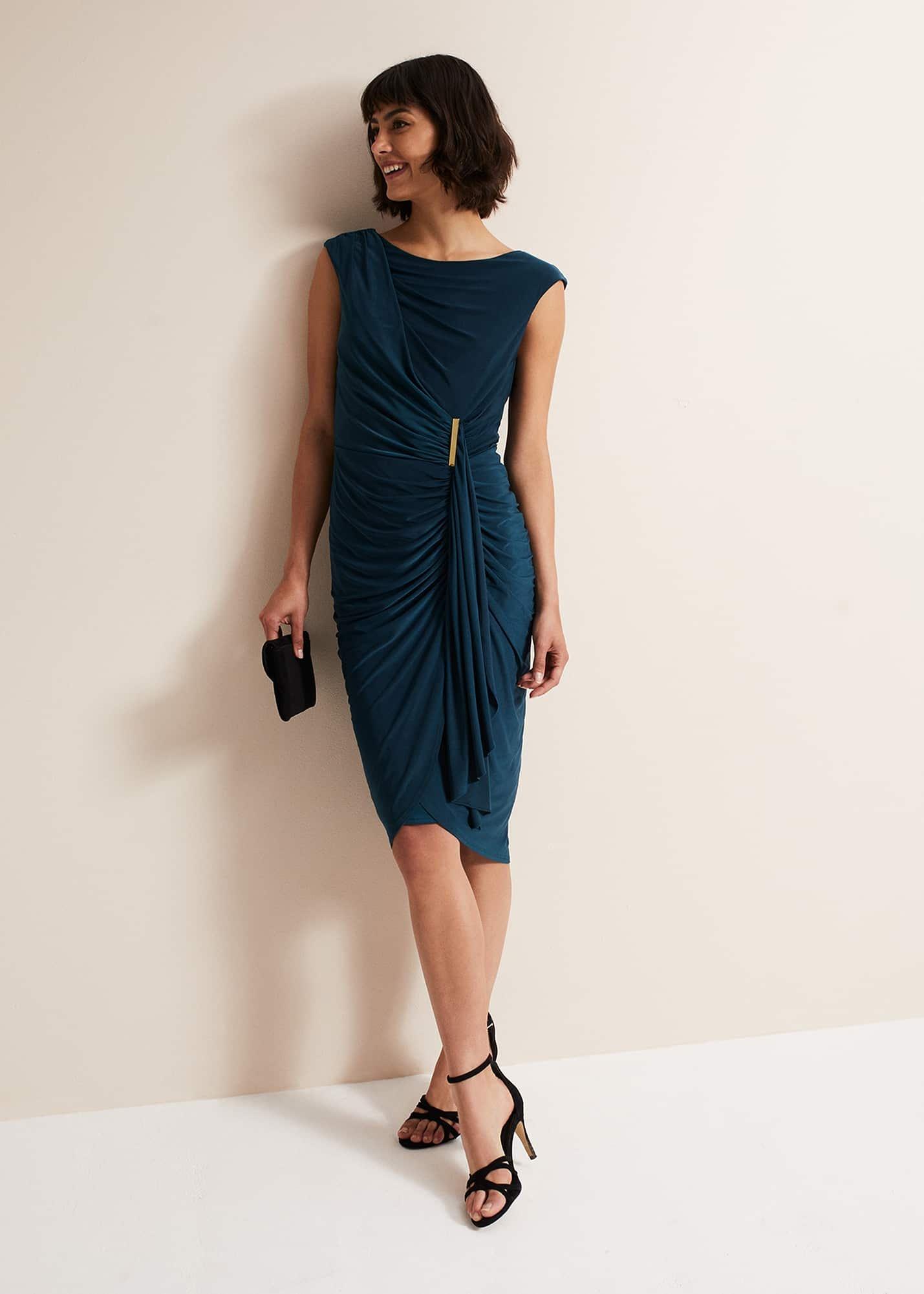 Donna Teal Bodycon Midi Dress