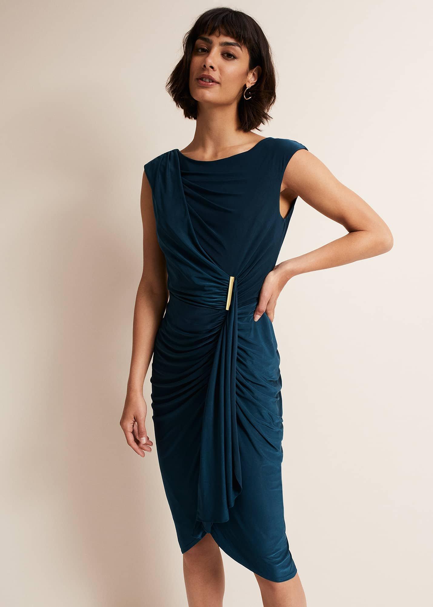 Donna Teal Bodycon Midi Dress
