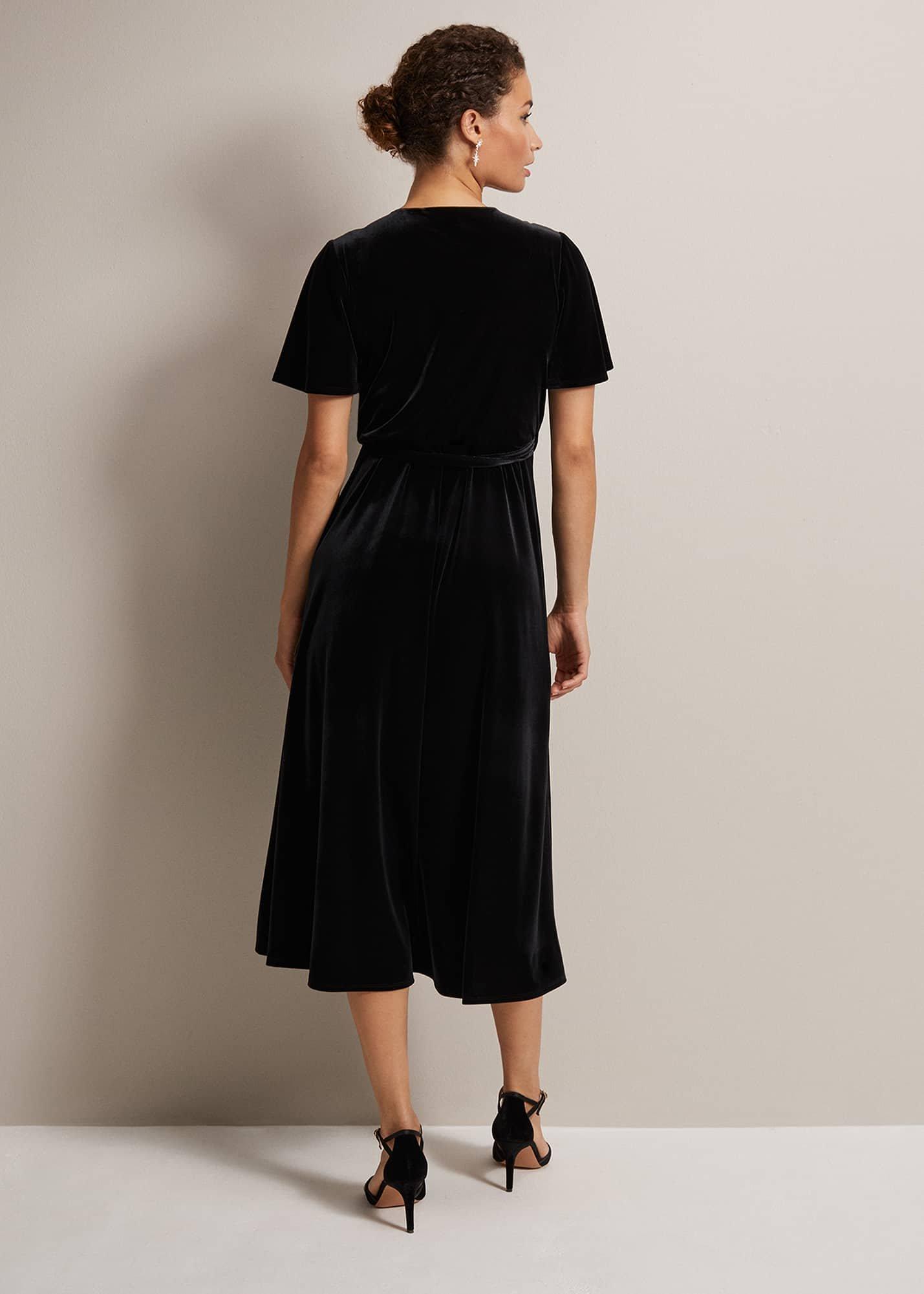 Julissa Velvet Ruffle Wrap Midi Dress