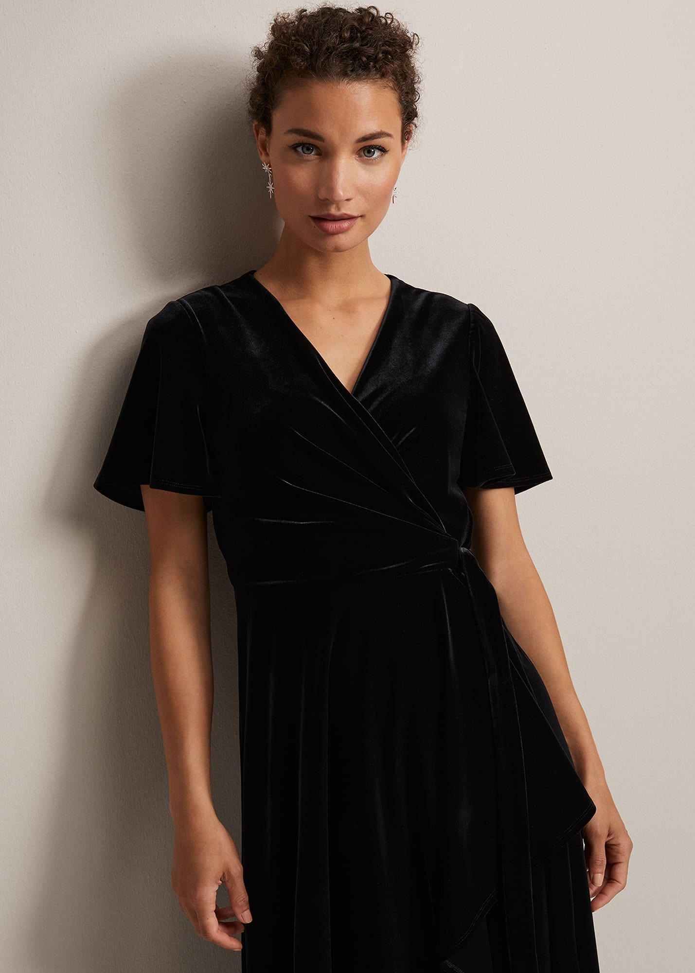Julissa Velvet Ruffle Wrap Midi Dress