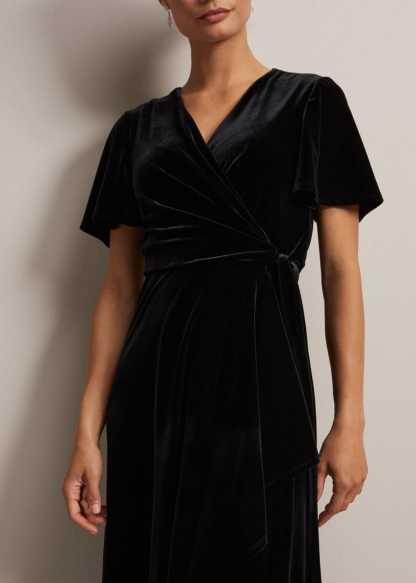 Julissa Velvet Ruffle Wrap Midi Dress