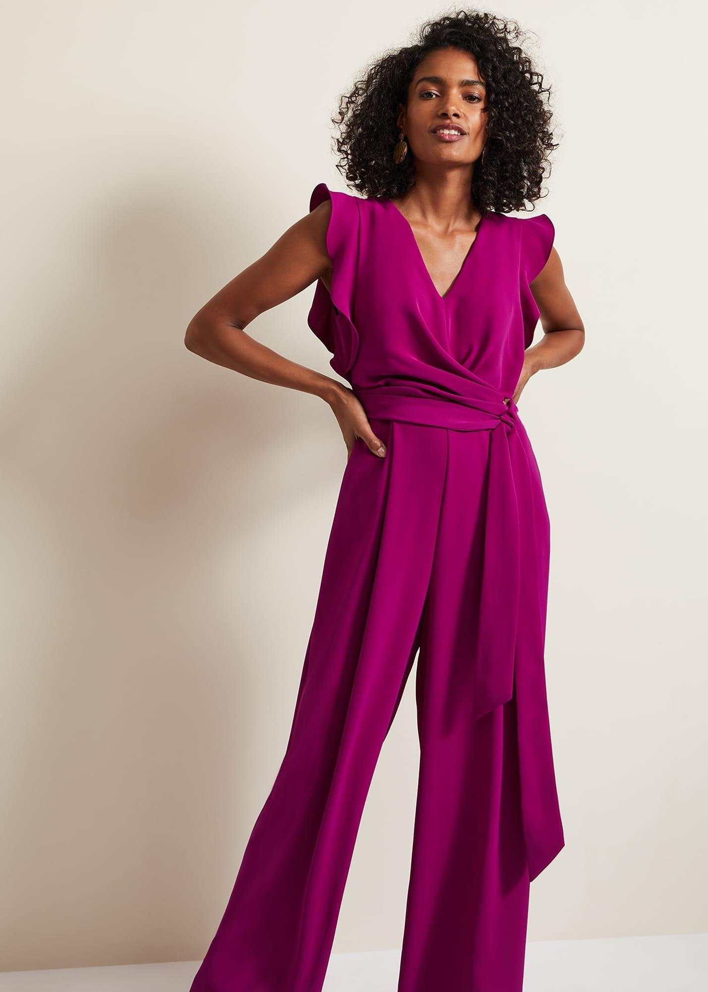 Ayla Magenta Ruffle Wrap Jumpsuit