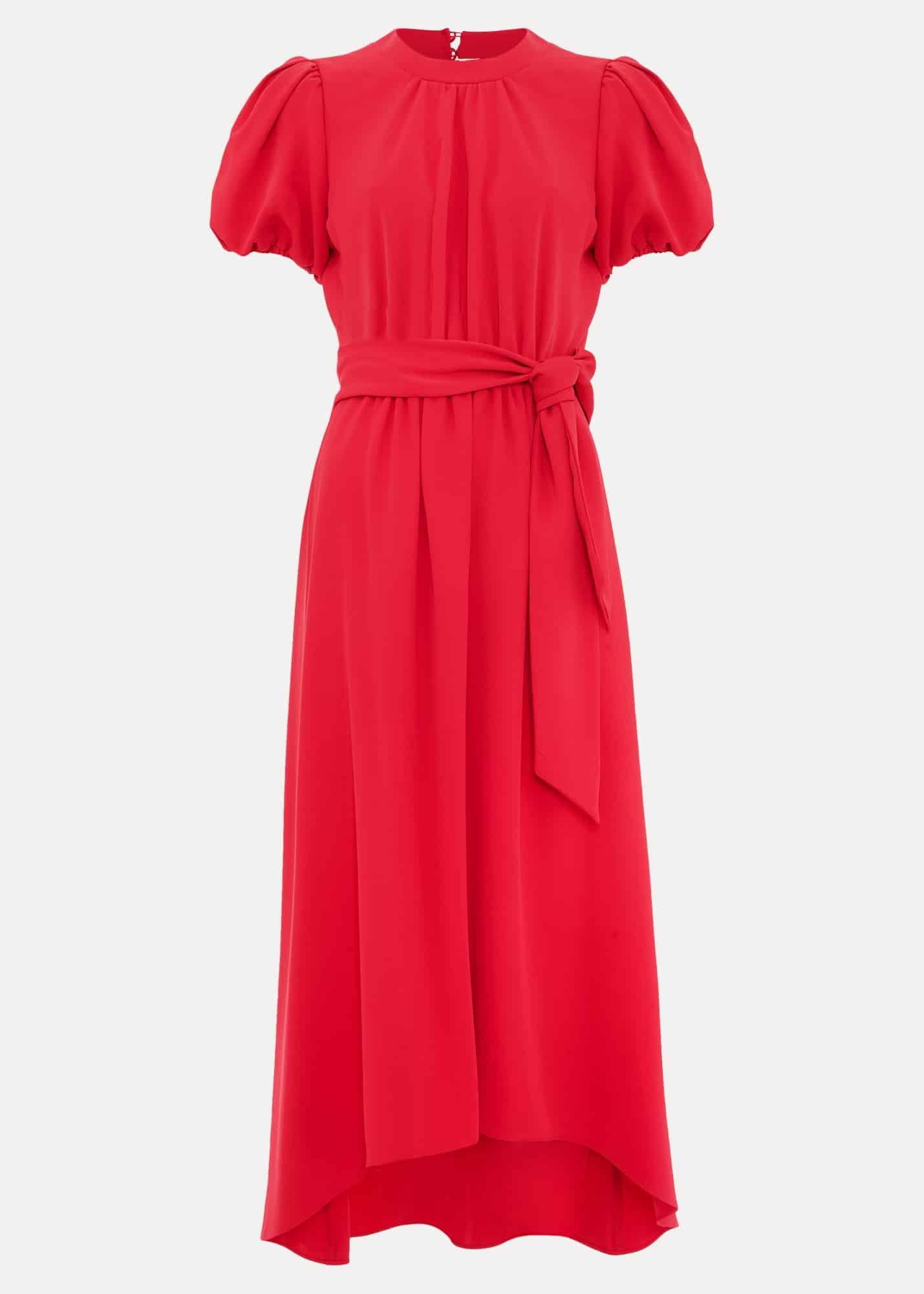 Paulina Coral Puff Sleeve Midi Dress