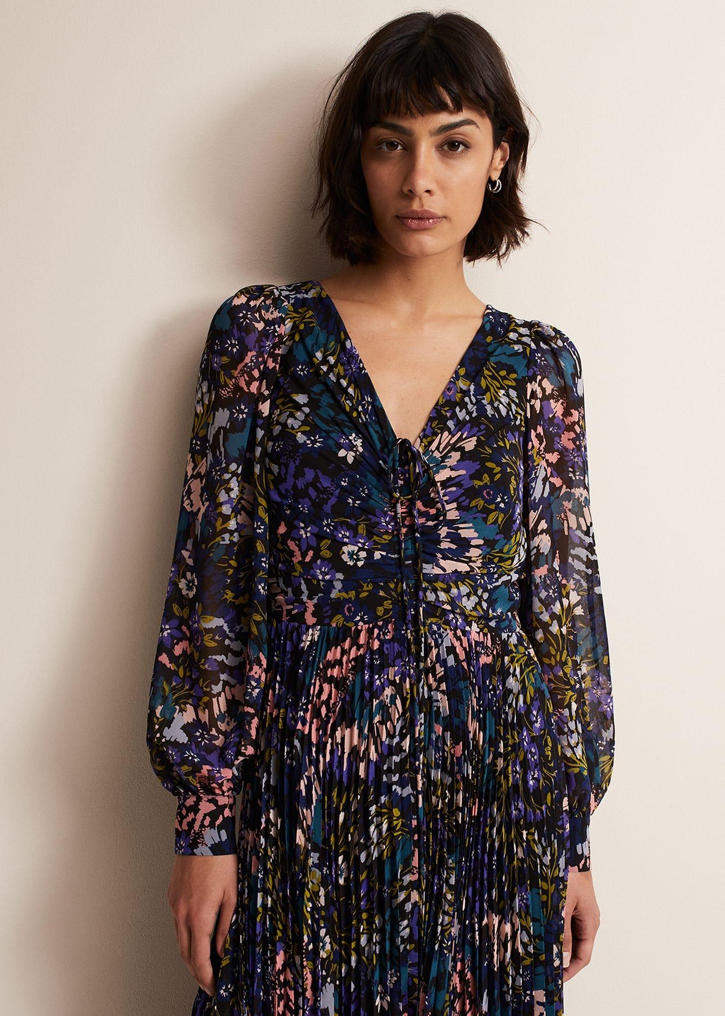 Kindra Floral Pleated Midi Dress